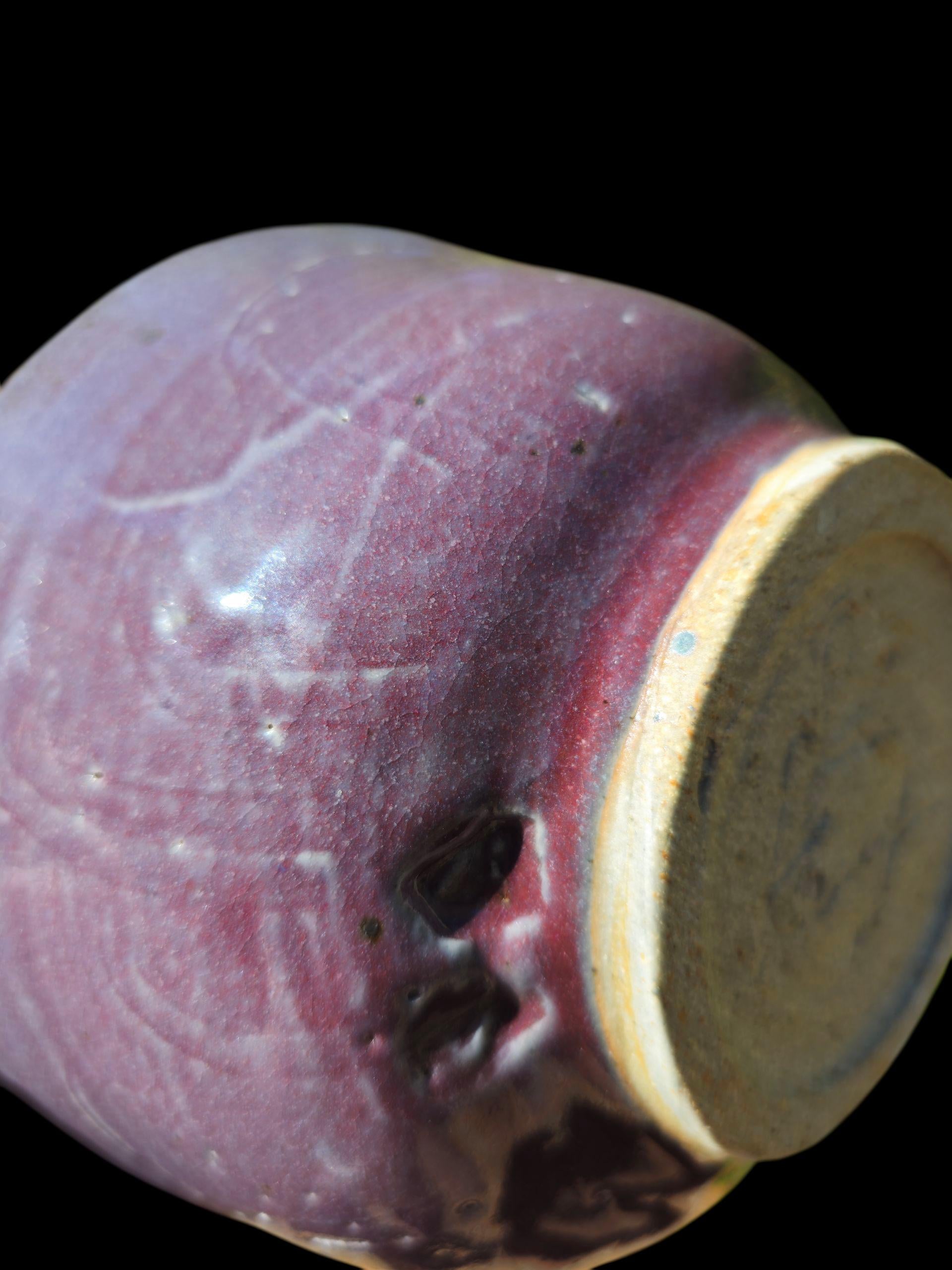 Handmade Carved Purple Wave Bowl: Porcelain Slip Glaze, Ceramic Serving Bowl, Art Pottery (6")
