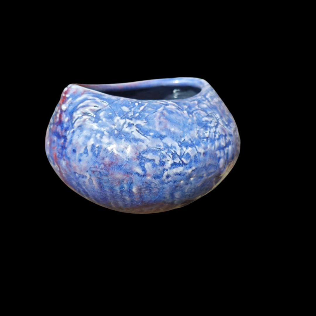 Handmade Ceramic rounded Sculptural bowl vessel: Blue Pottery Art, Pacific Edge Collection