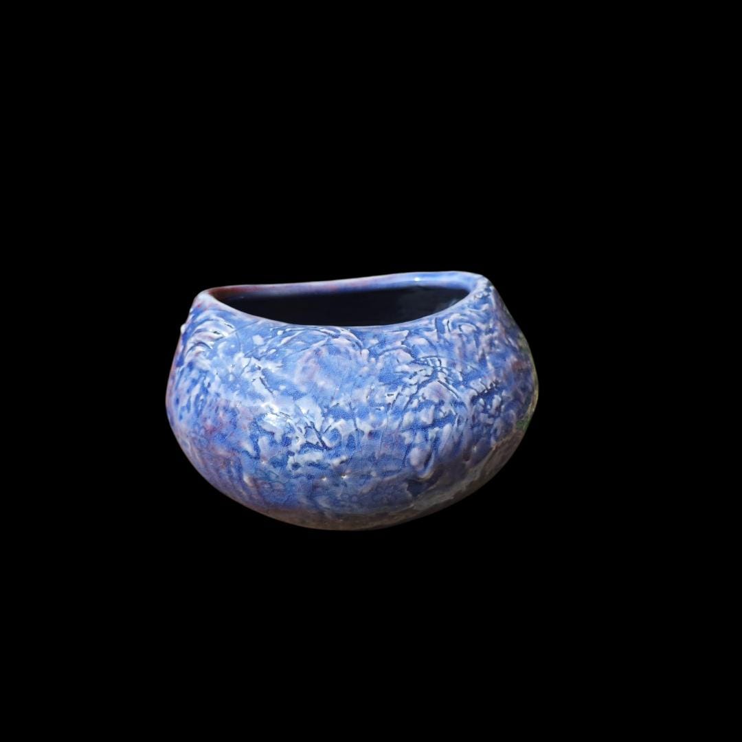 Handmade Ceramic rounded Sculptural bowl vessel: Blue Pottery Art, Pacific Edge Collection