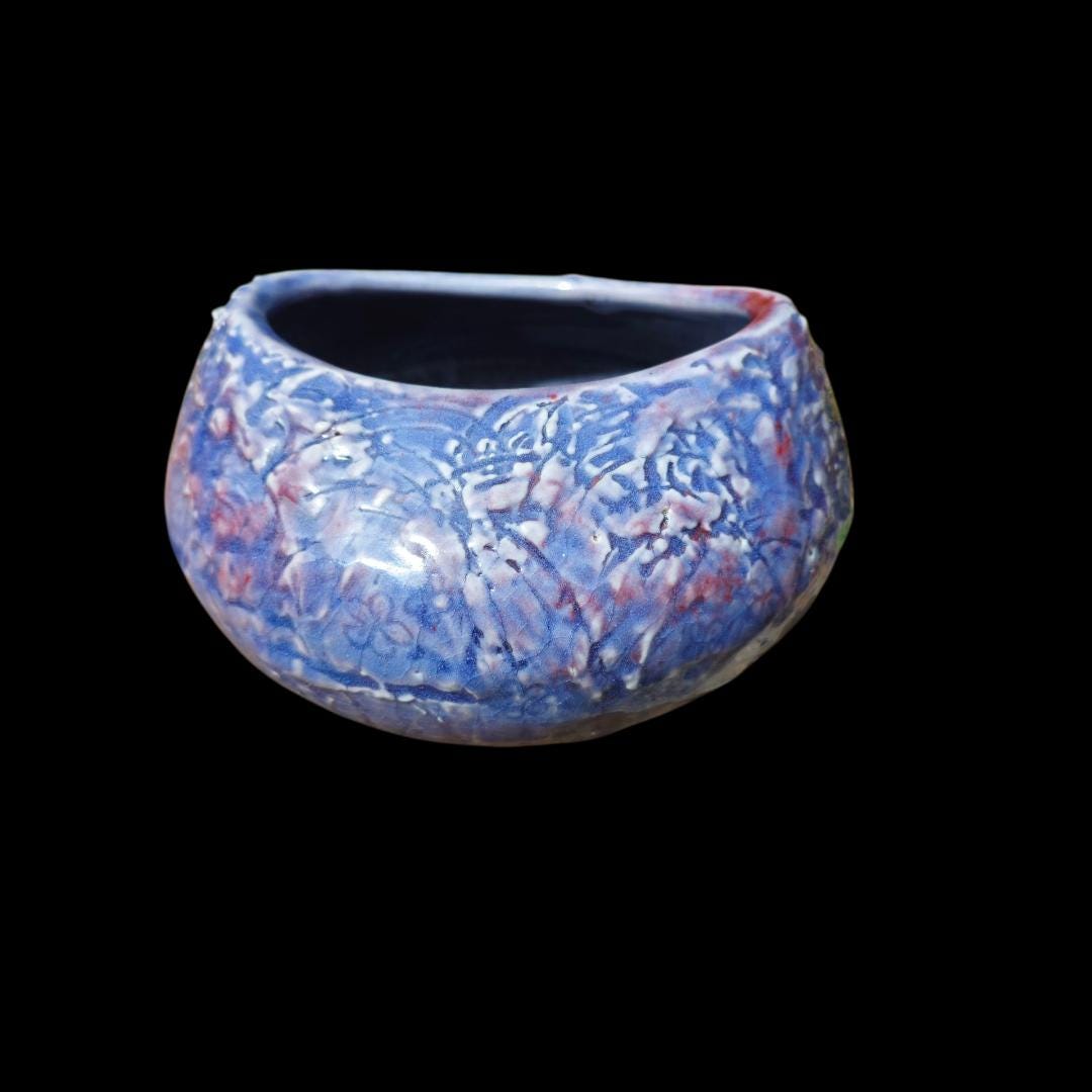 Handmade Ceramic rounded Sculptural bowl vessel: Blue Pottery Art, Pacific Edge Collection