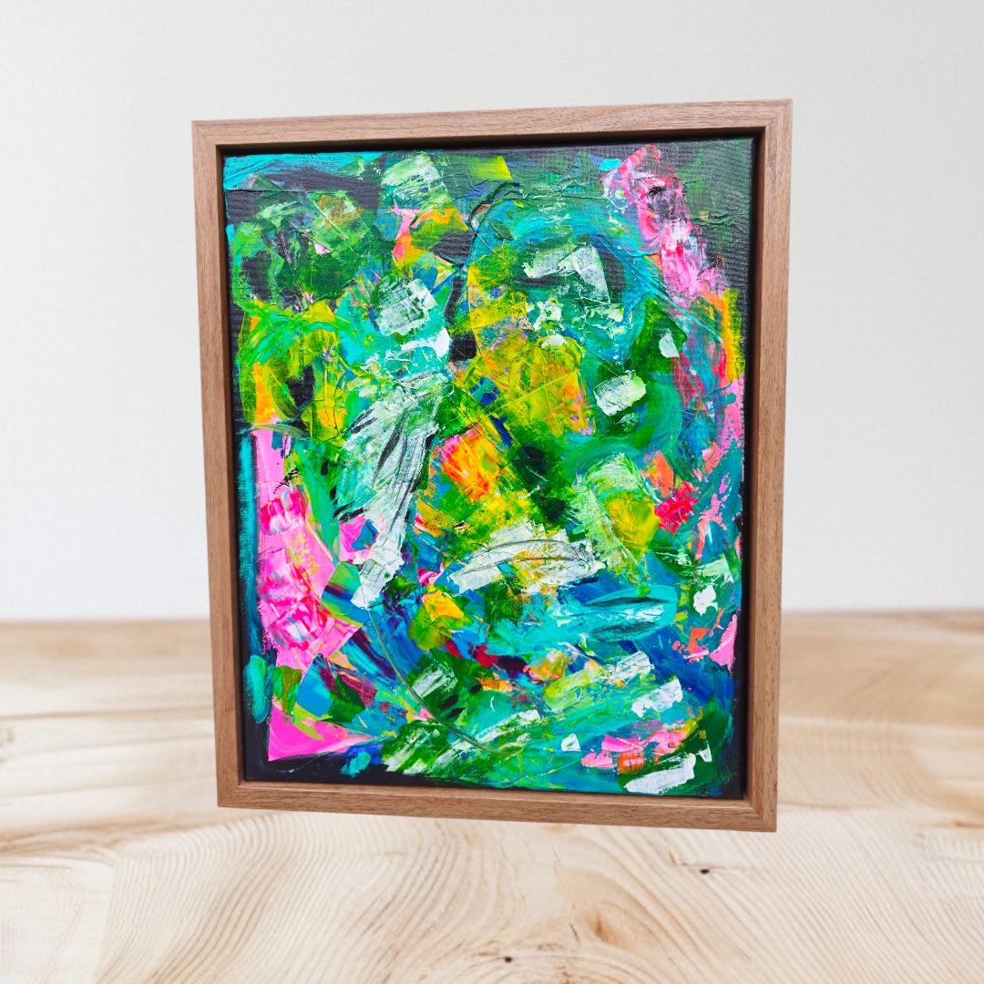 Jungle Abstract Painting: Bright Pink & Green Modern Art, 16x20 Canvas