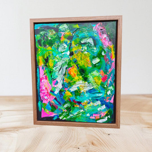 Jungle Abstract Painting: Bright Pink & Green Modern Art, 16x20 Canvas