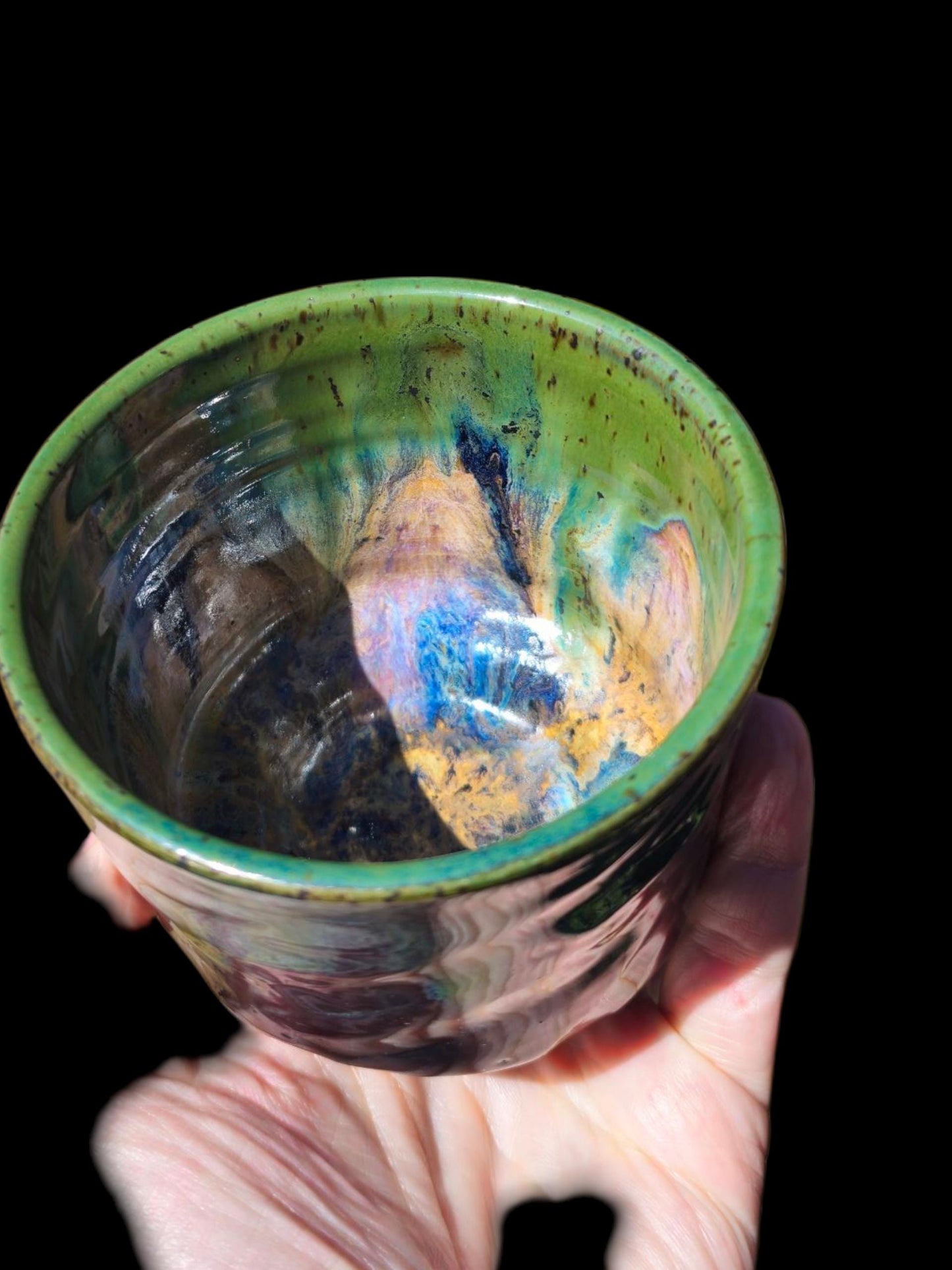 Jungle Green Glazed Ceramic yunomi footed Cup: Handmade Pottery, stoneware 10 ounces