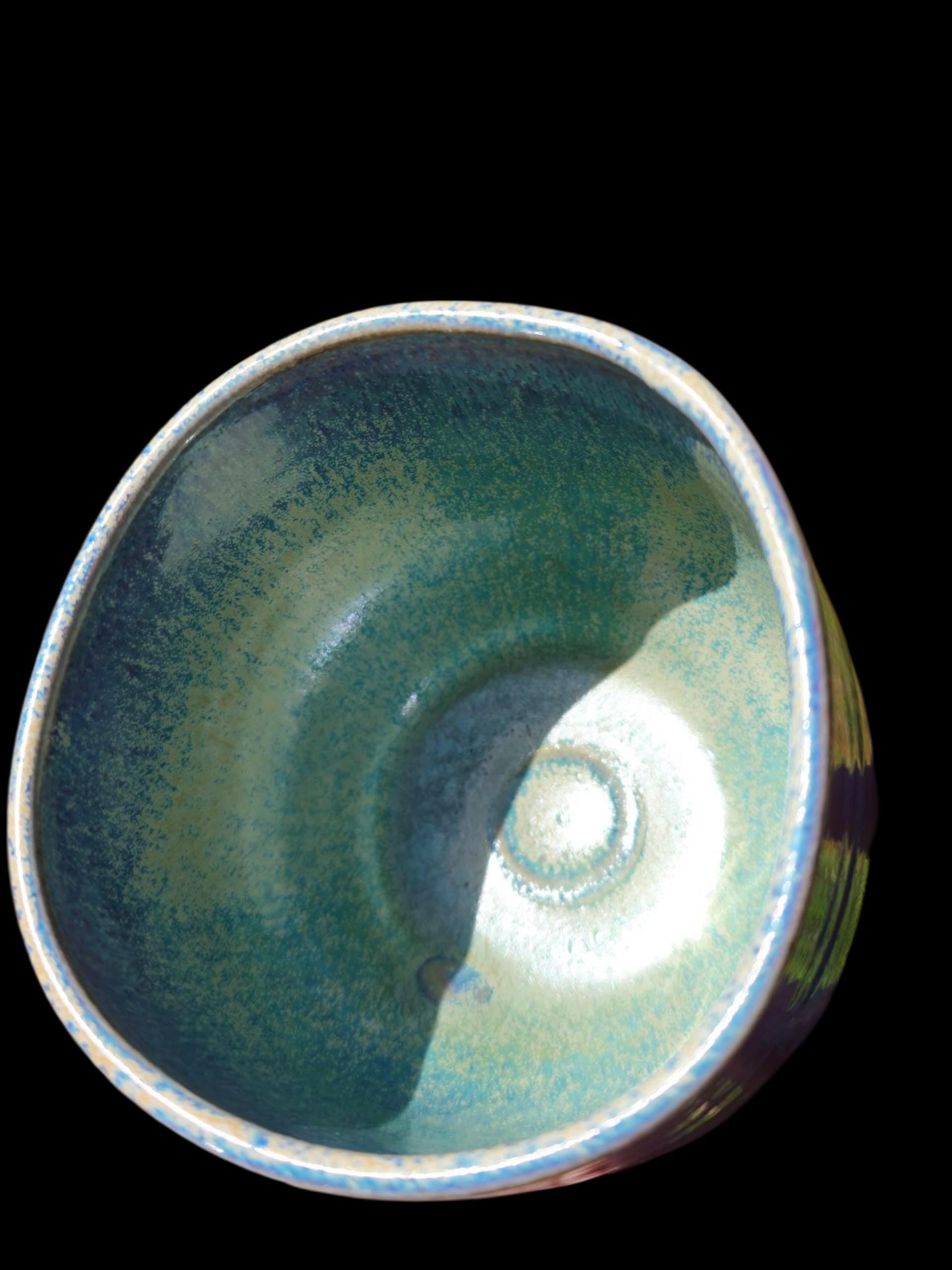 Handmade Ceramic Tea Bowl: Gas Fired Yunomi, Signed Pottery, 16 oz
