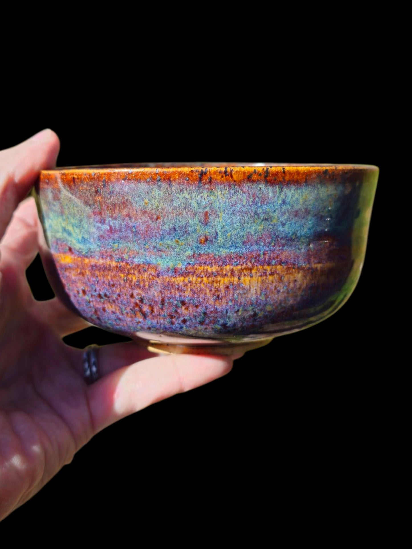 Handmade Ceramic Chawan Bowl: Abstract Landscape Art, 12 oz