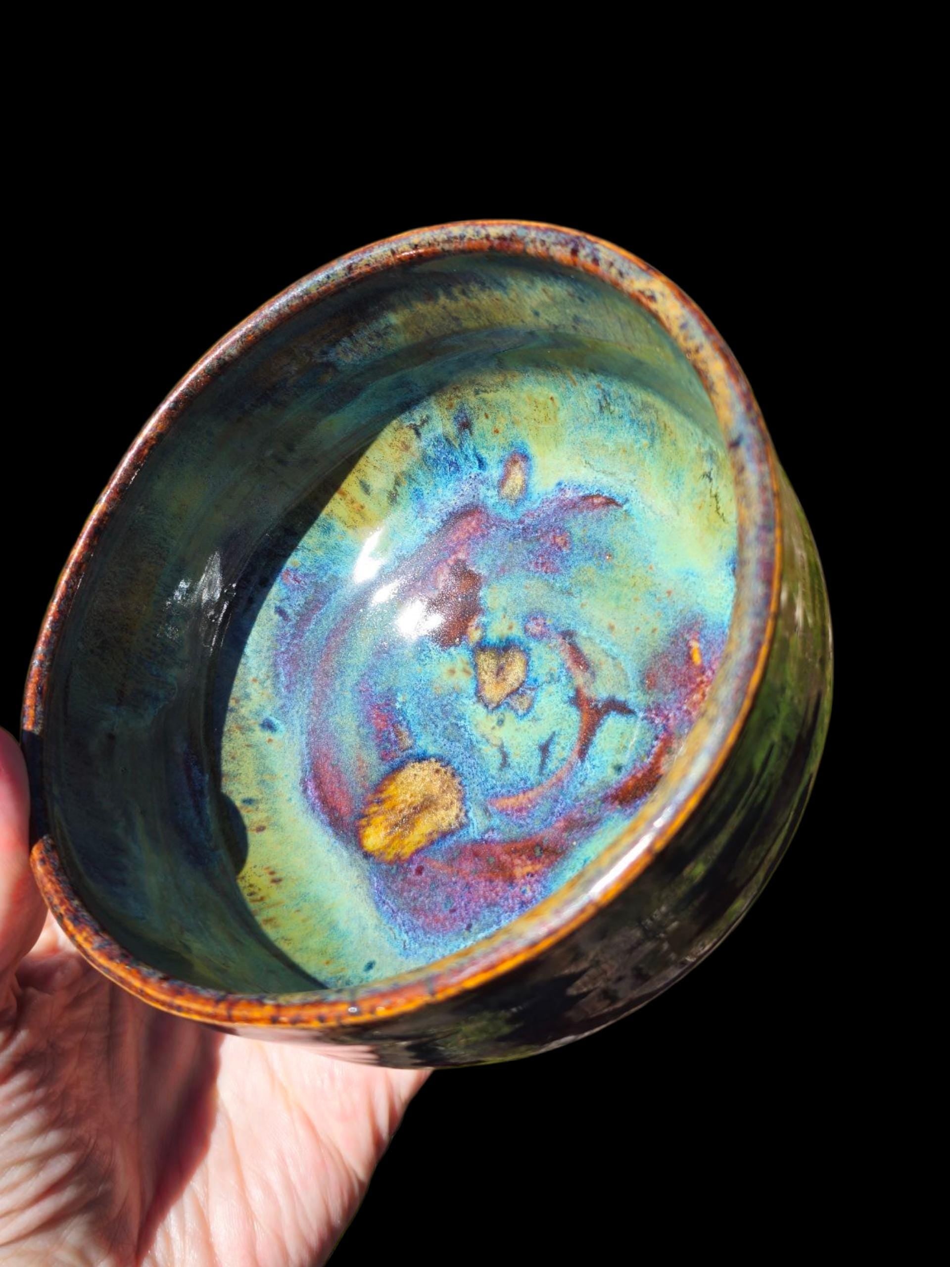 Handmade Ceramic Chawan Bowl: Abstract Landscape Art, 12 oz