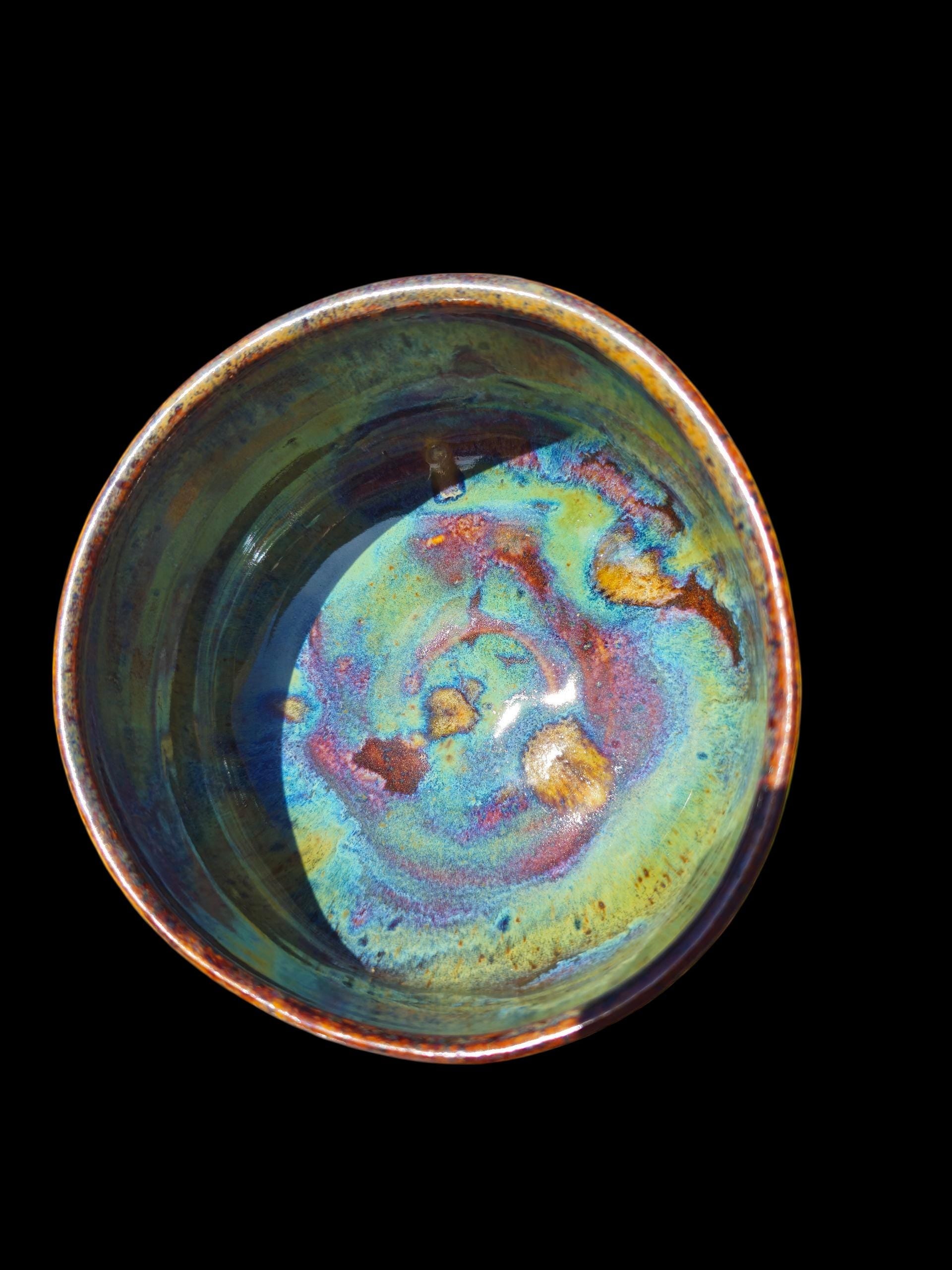 Handmade Ceramic Chawan Bowl: Abstract Landscape Art, 12 oz