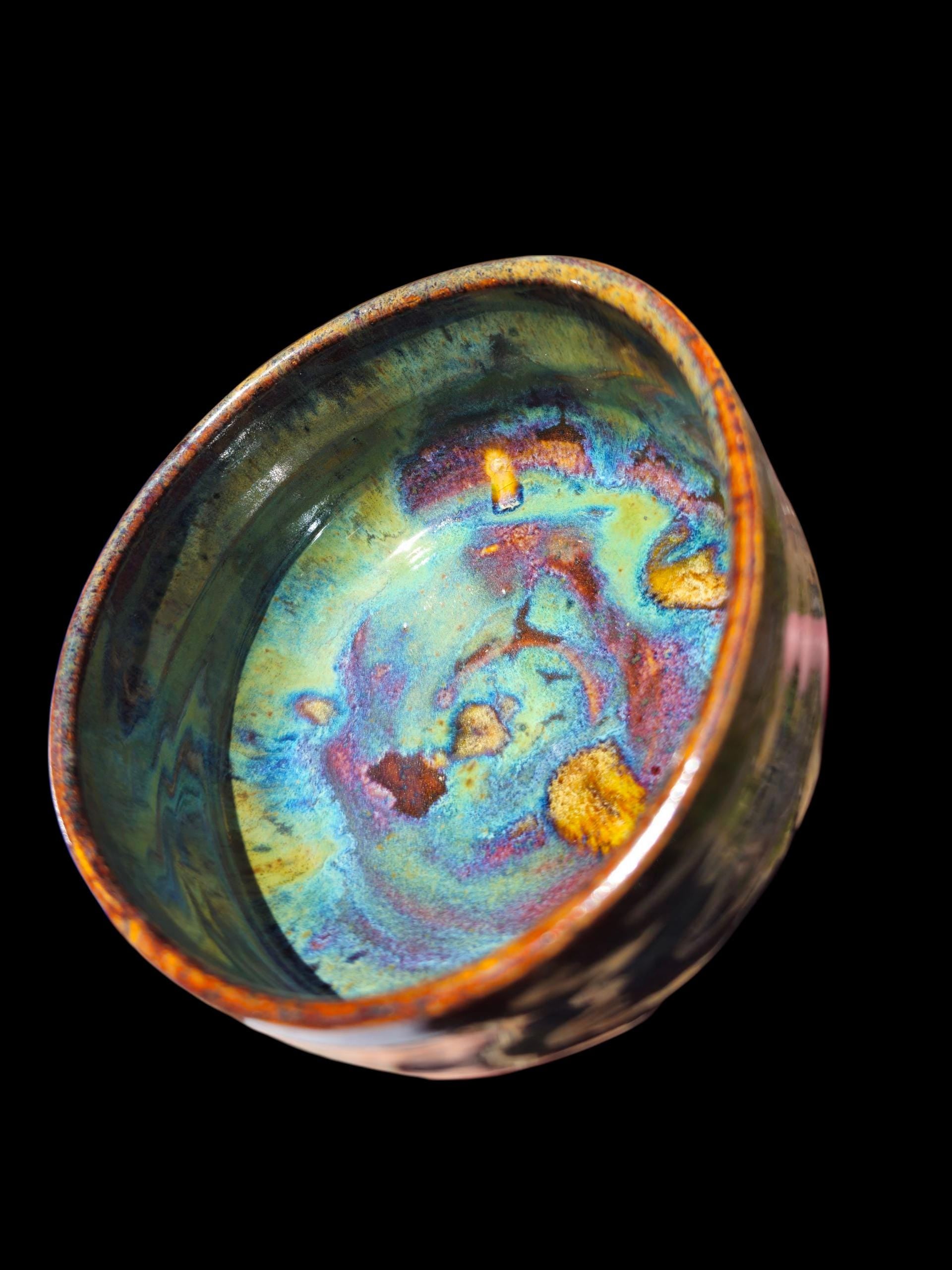 Handmade Ceramic Chawan Bowl: Abstract Landscape Art, 12 oz