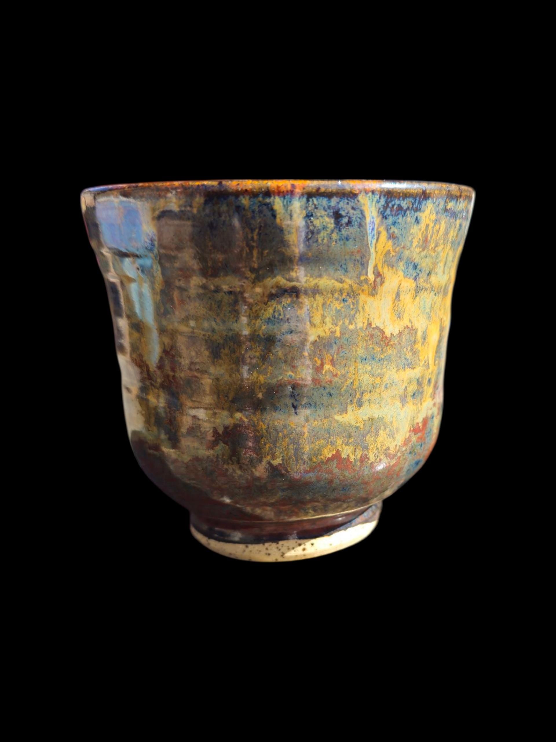 Born in Fire Glazed Ceramic yunomi footed Cup: Handmade Pottery, stoneware 8 ounces