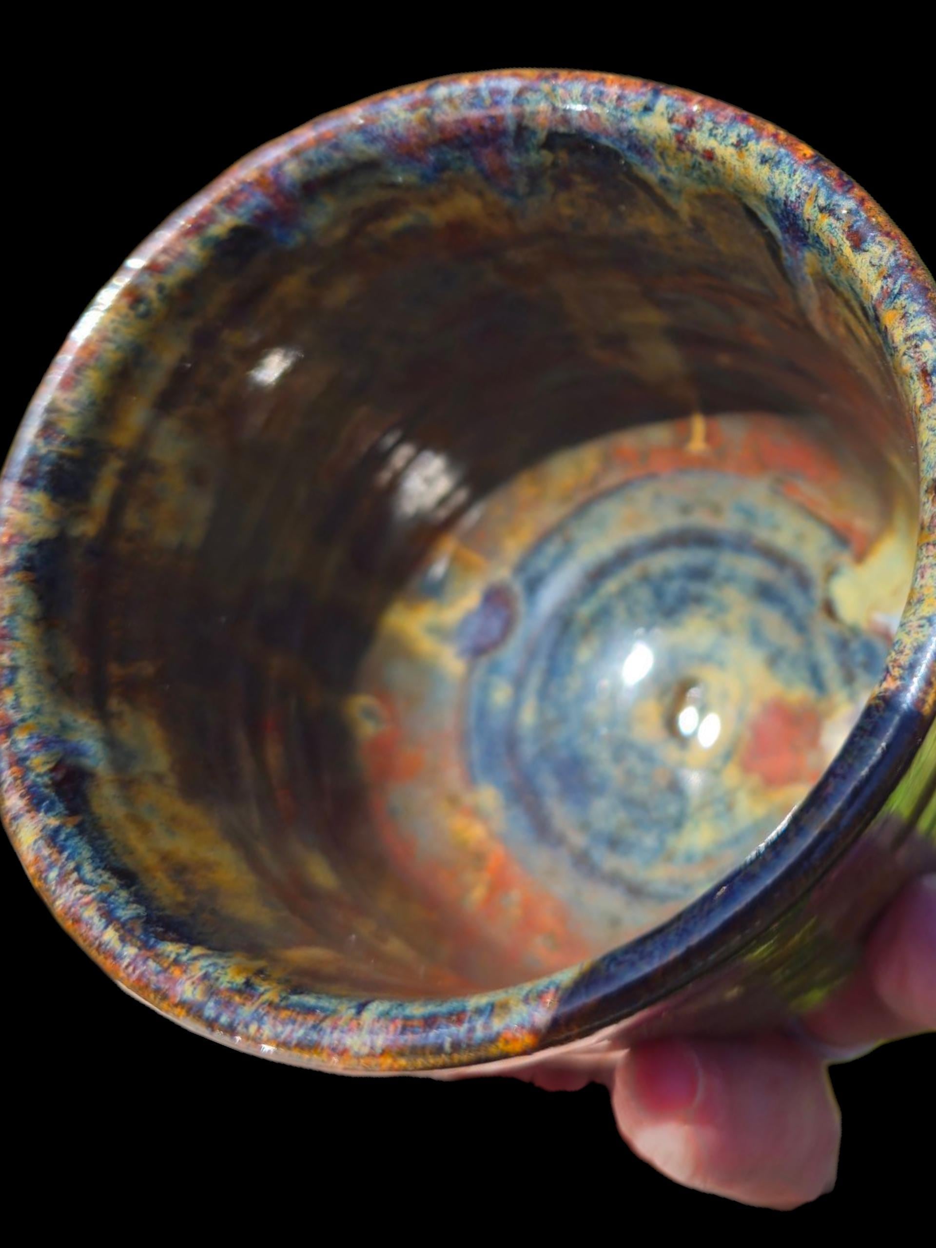 Born in Fire Glazed Ceramic yunomi footed Cup: Handmade Pottery, stoneware 8 ounces