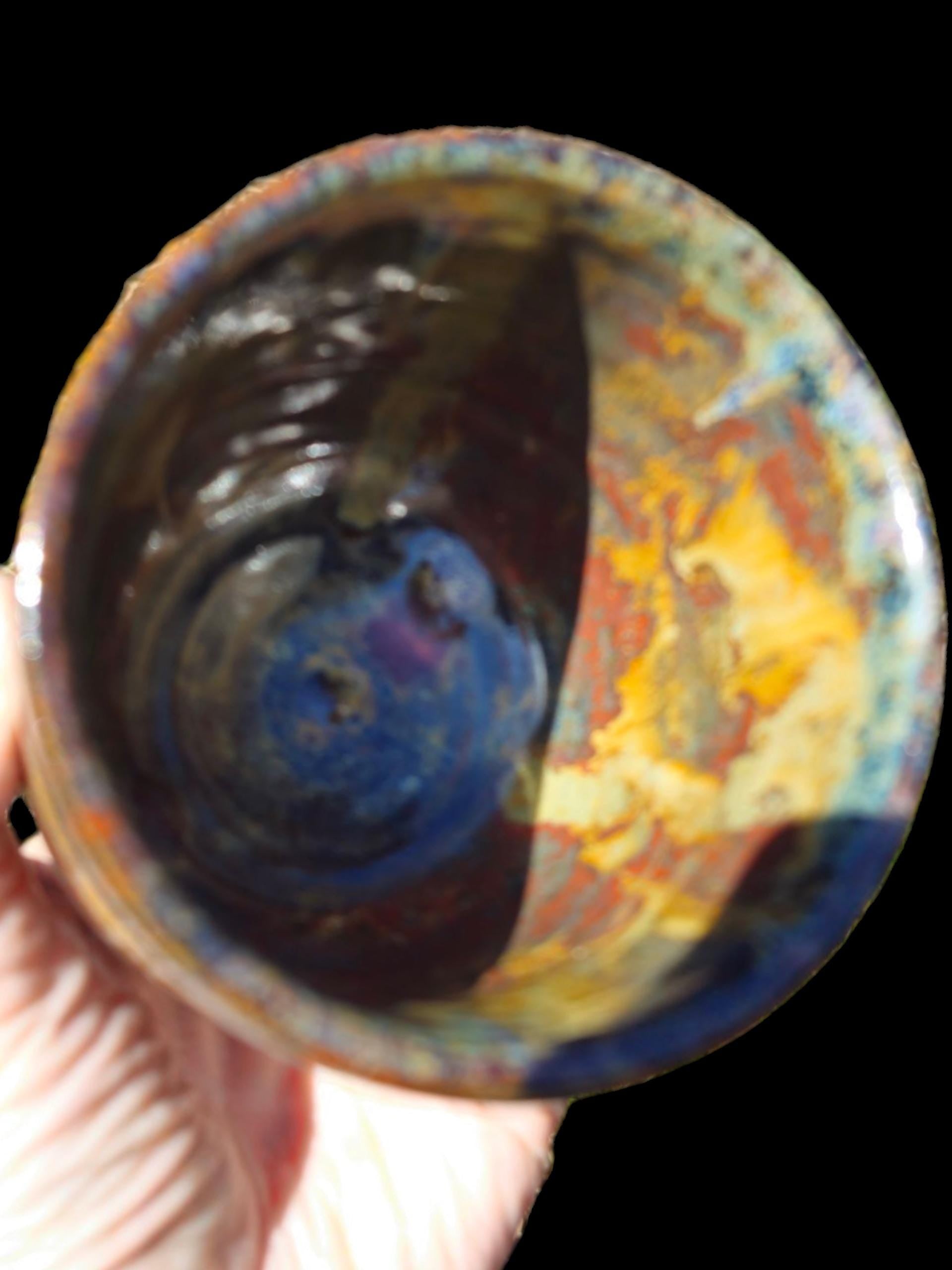 Born in Fire Glazed Ceramic yunomi footed Cup: Handmade Pottery, stoneware 8 ounces