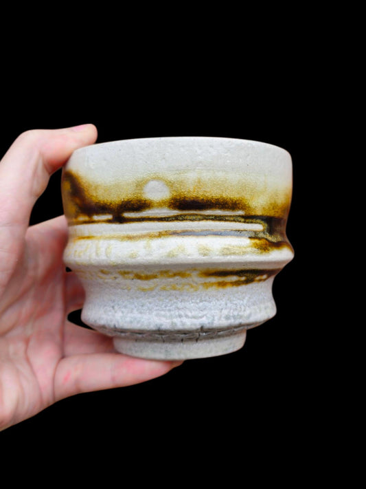 Handmade Chawan Tea Bowl – soda fired stamped Stoneware, Japanese-Inspired 4 x 3" matcha bowl