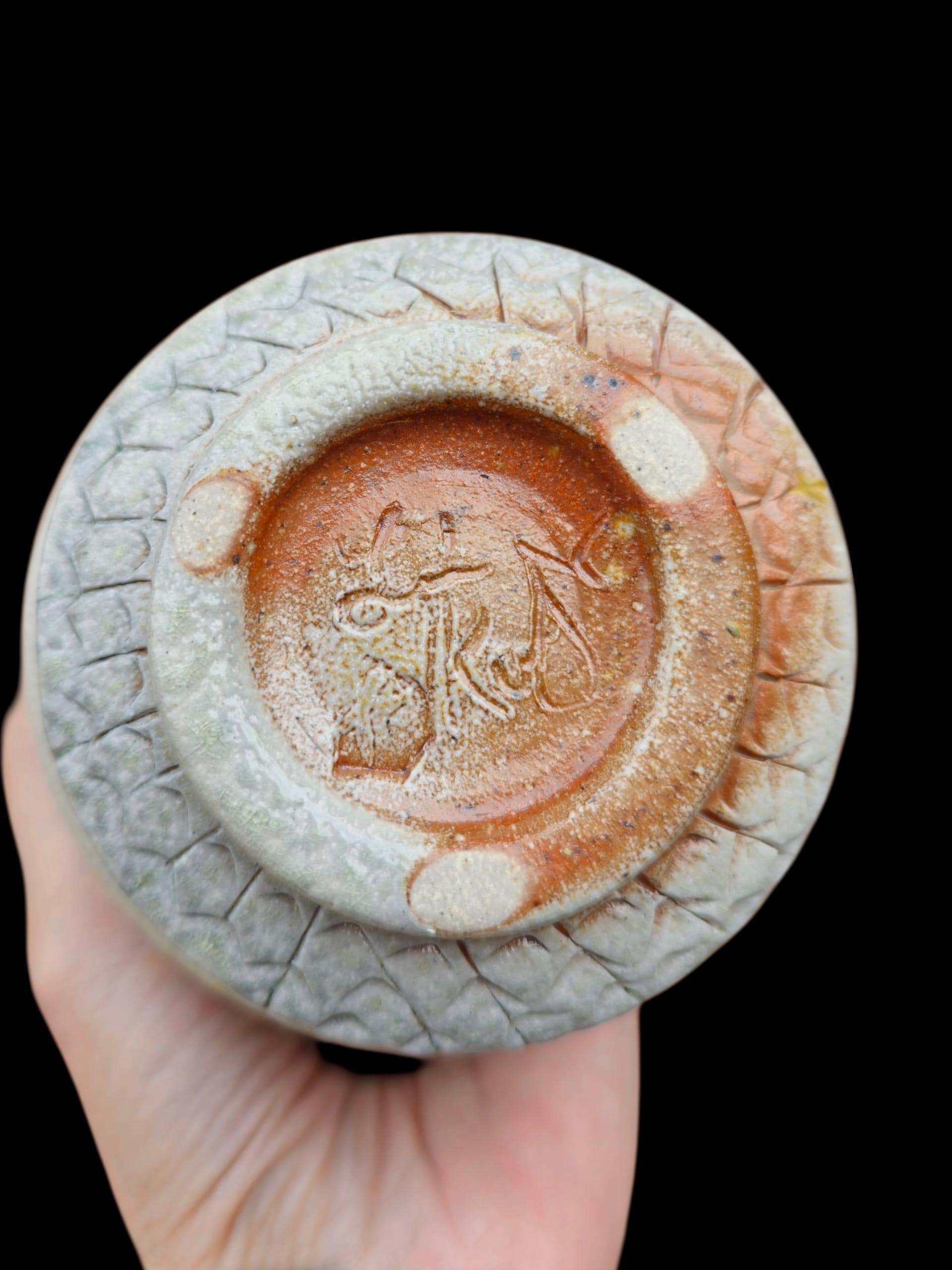 Handmade Chawan Tea Bowl – soda fired stamped Stoneware, Japanese-Inspired 4 x 3" matcha bowl