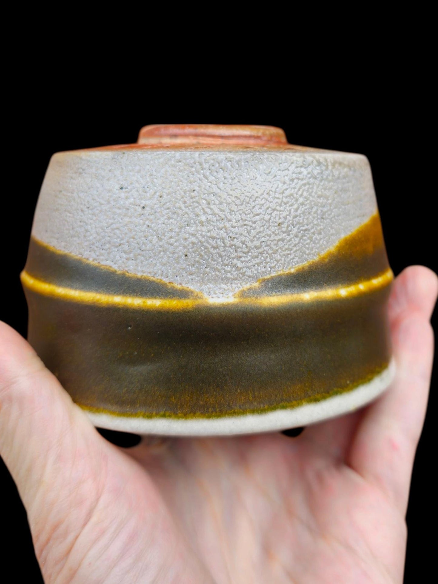 Handmade Soda Fired Chawan Tea Bowl – Stamped Stoneware, Japanese Inspired
