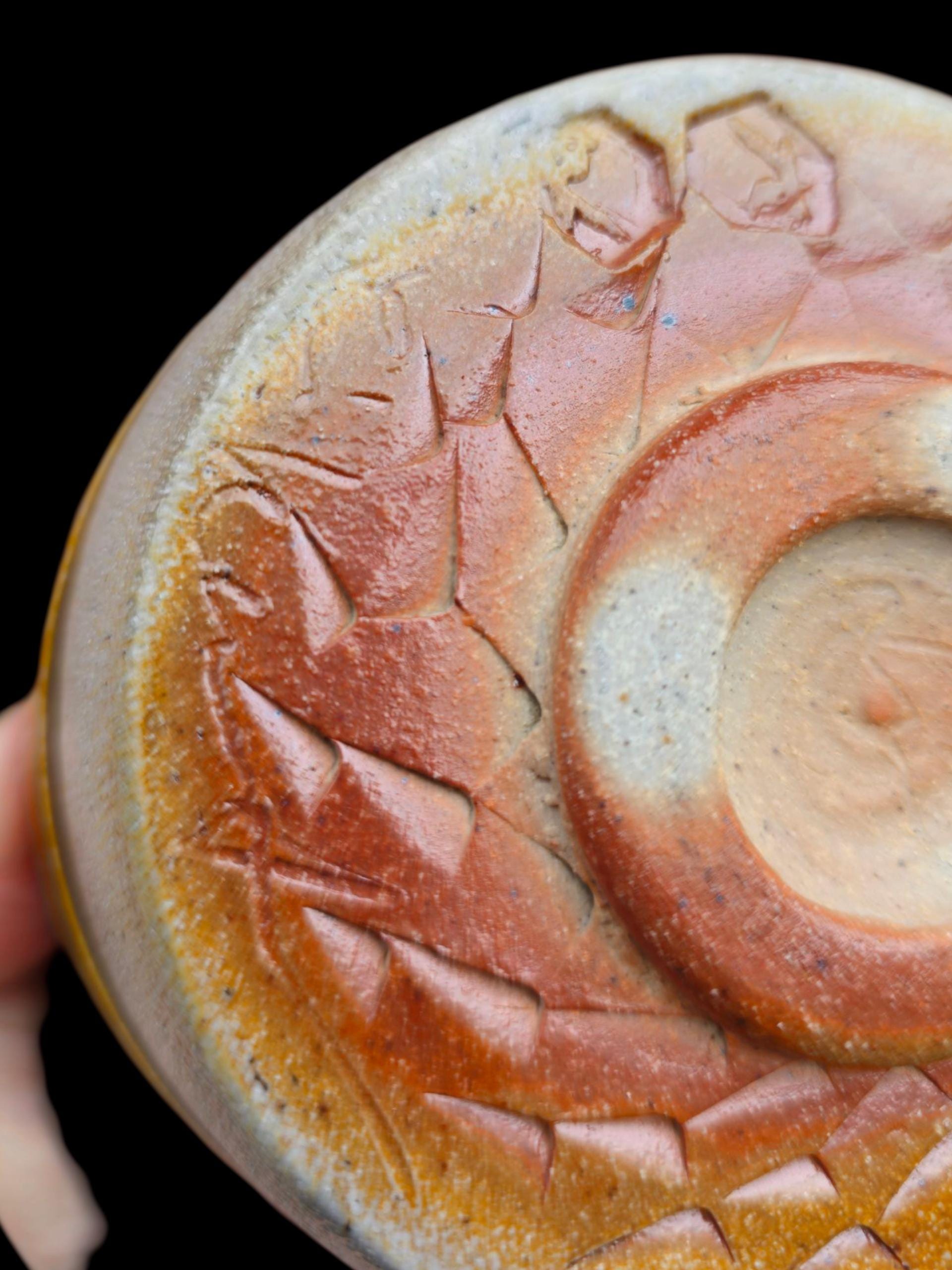 Handmade Soda Fired Chawan Tea Bowl – Stamped Stoneware, Japanese Inspired