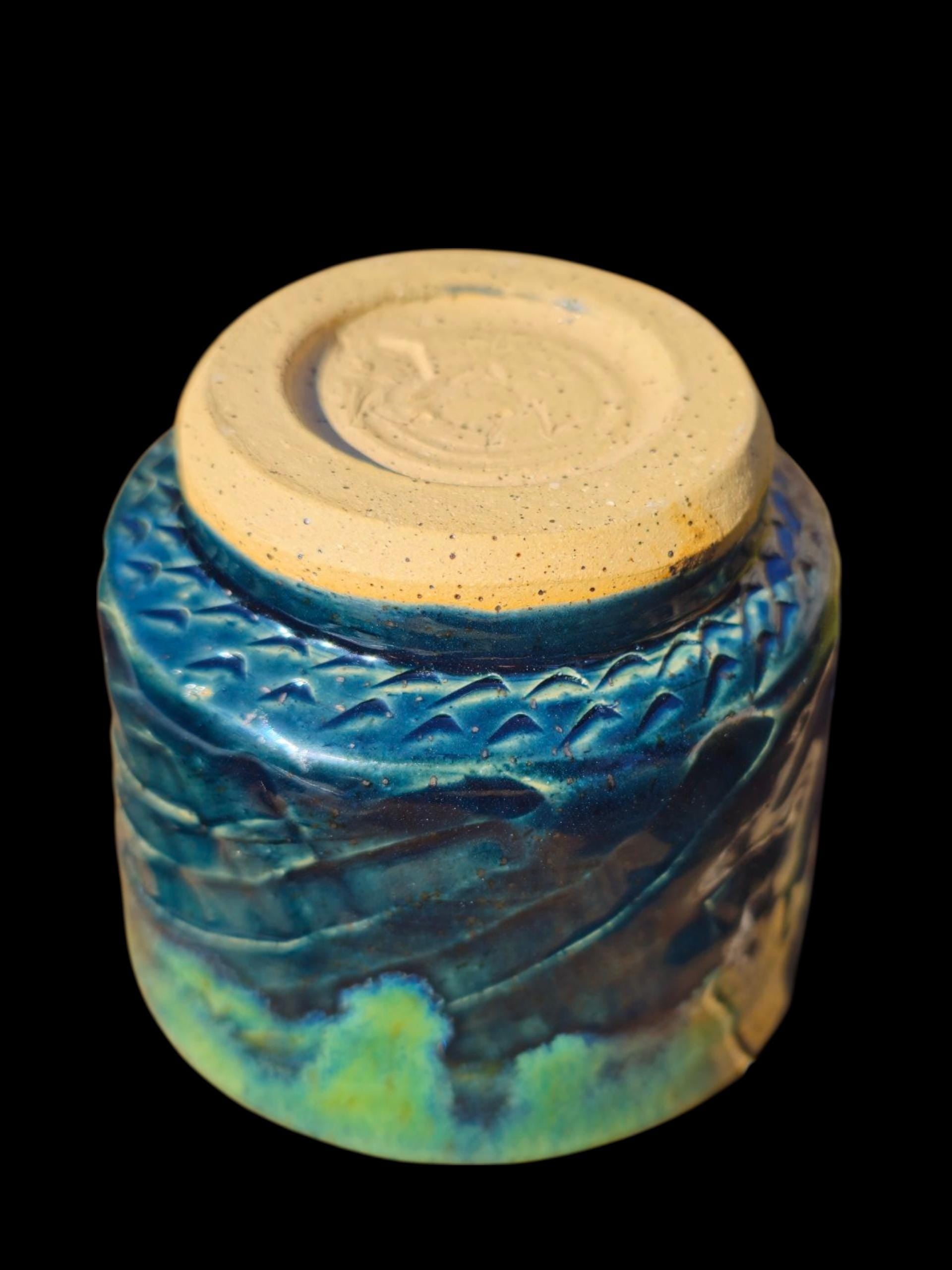 Jungle Green Glazed Ceramic yunomi footed Cup: Handmade Pottery, stoneware 10 ounces
