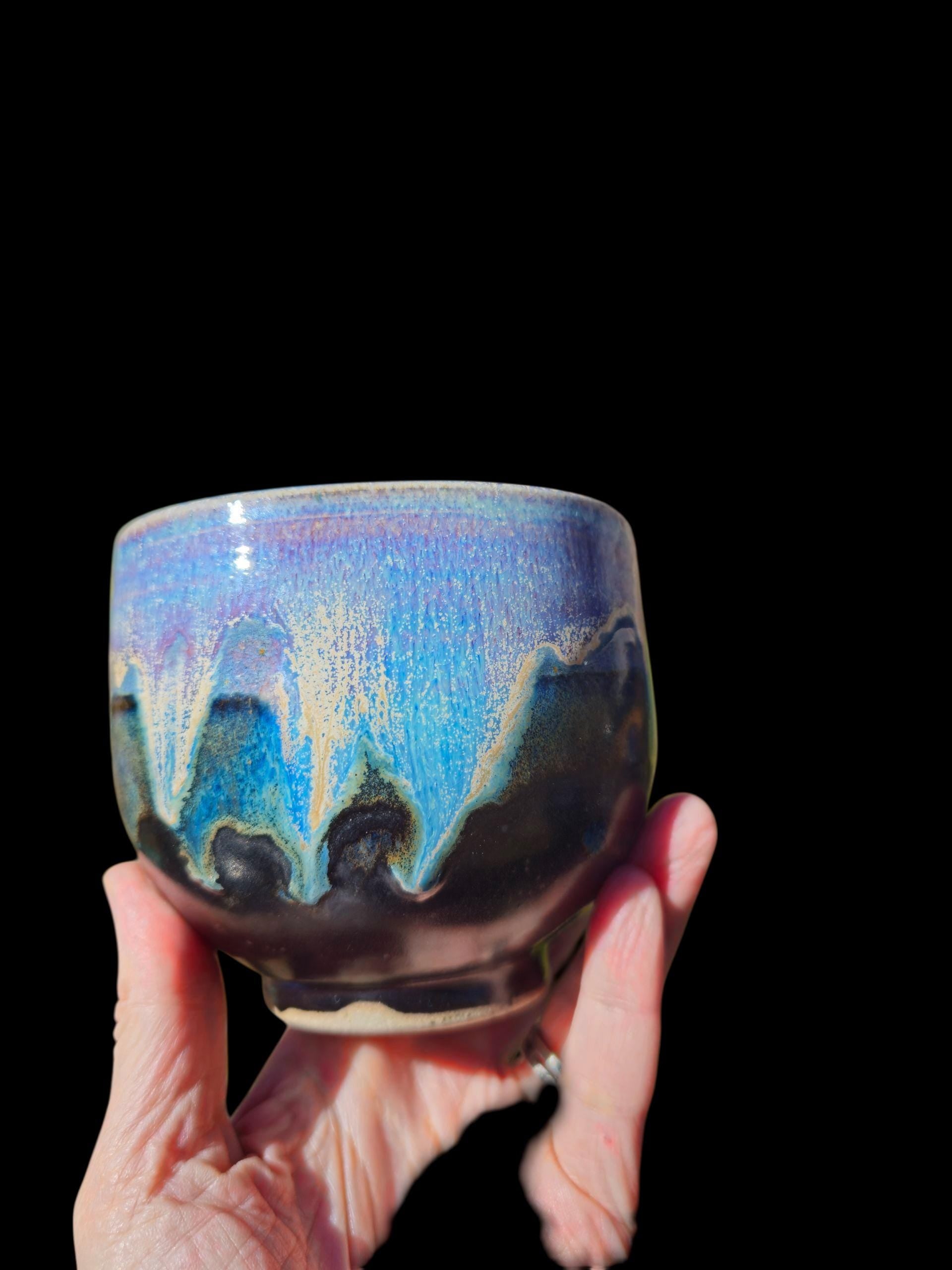 Handmade Ceramic Tea Bowl: Gas Fired Yunomi, Signed Pottery, 16 oz