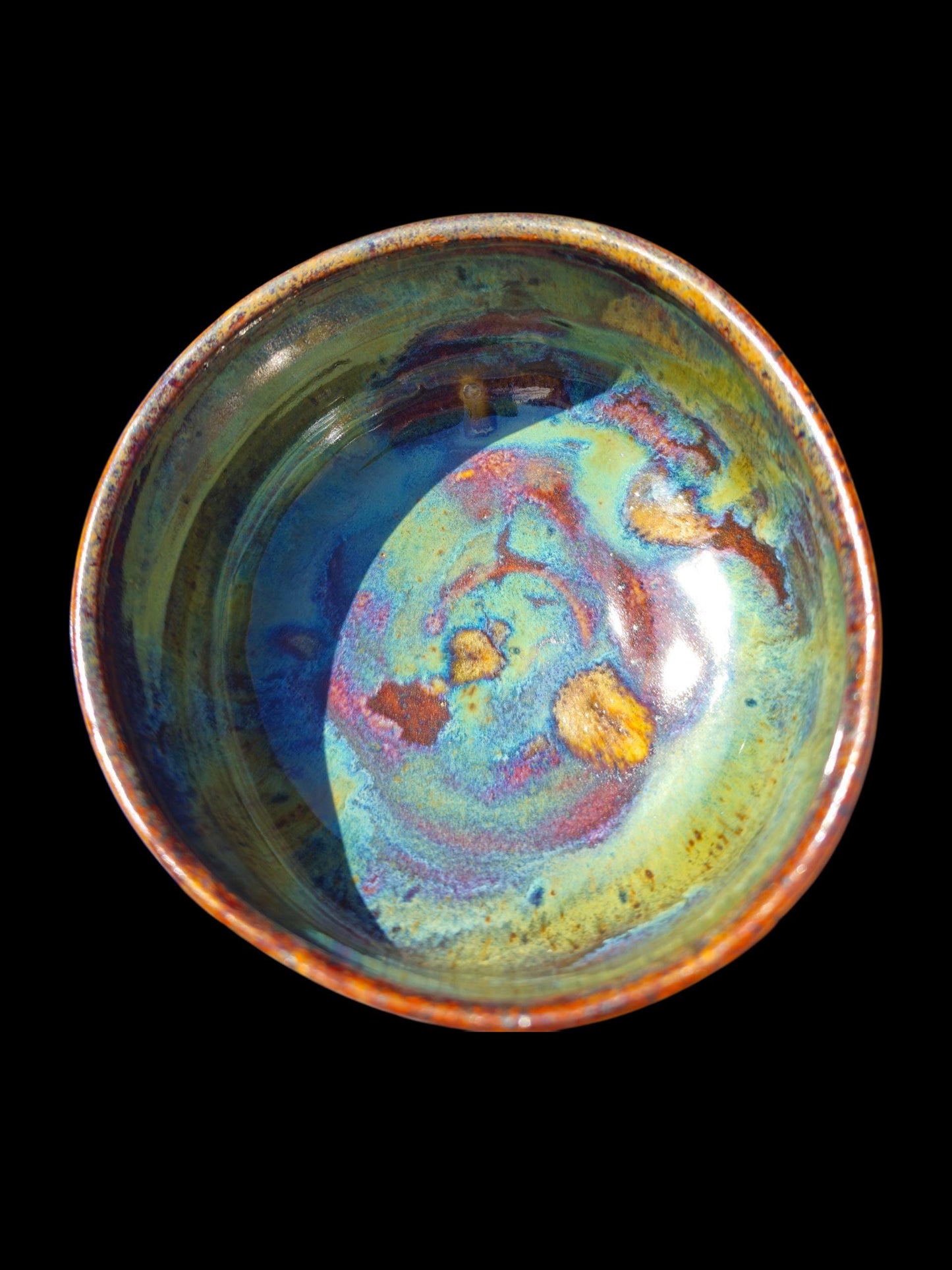 Handmade Ceramic Chawan Bowl: Abstract Landscape Art, 12 oz
