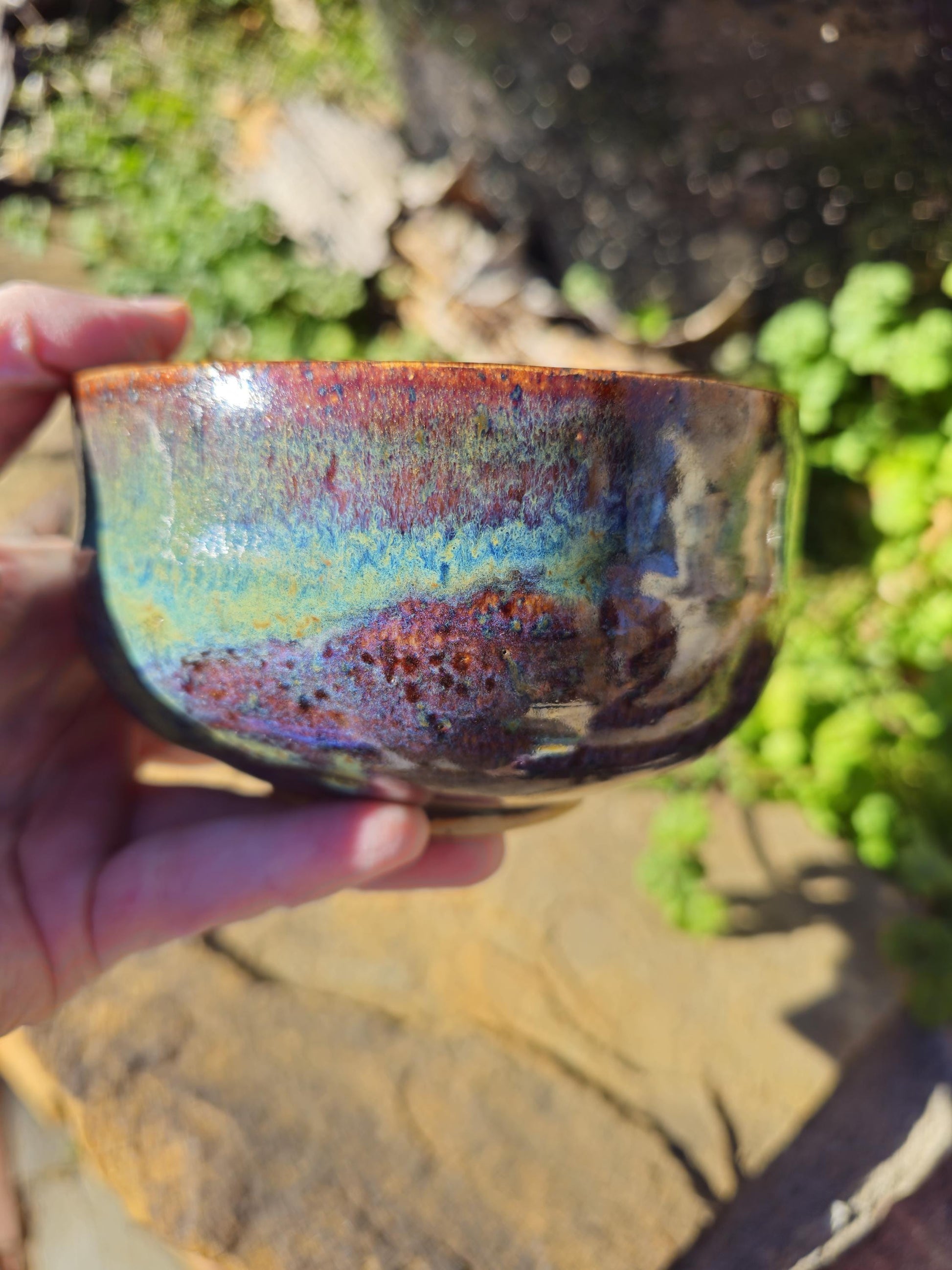 Handmade Ceramic Chawan Bowl: Abstract Landscape Art, 12 oz