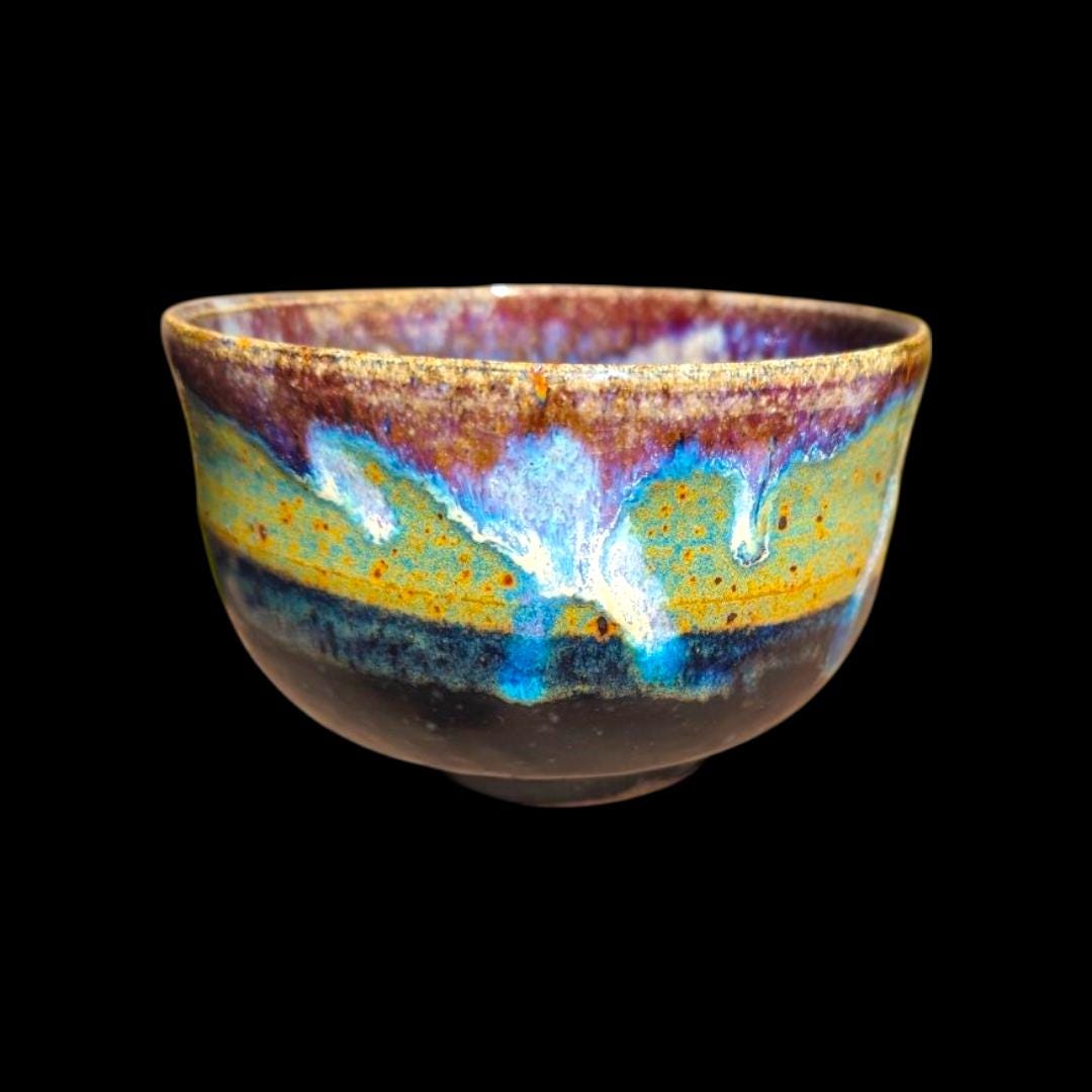 Yohen Yeti Chawan: Handmade Ceramic Matcha Tea Bowl, Abstract Landscape