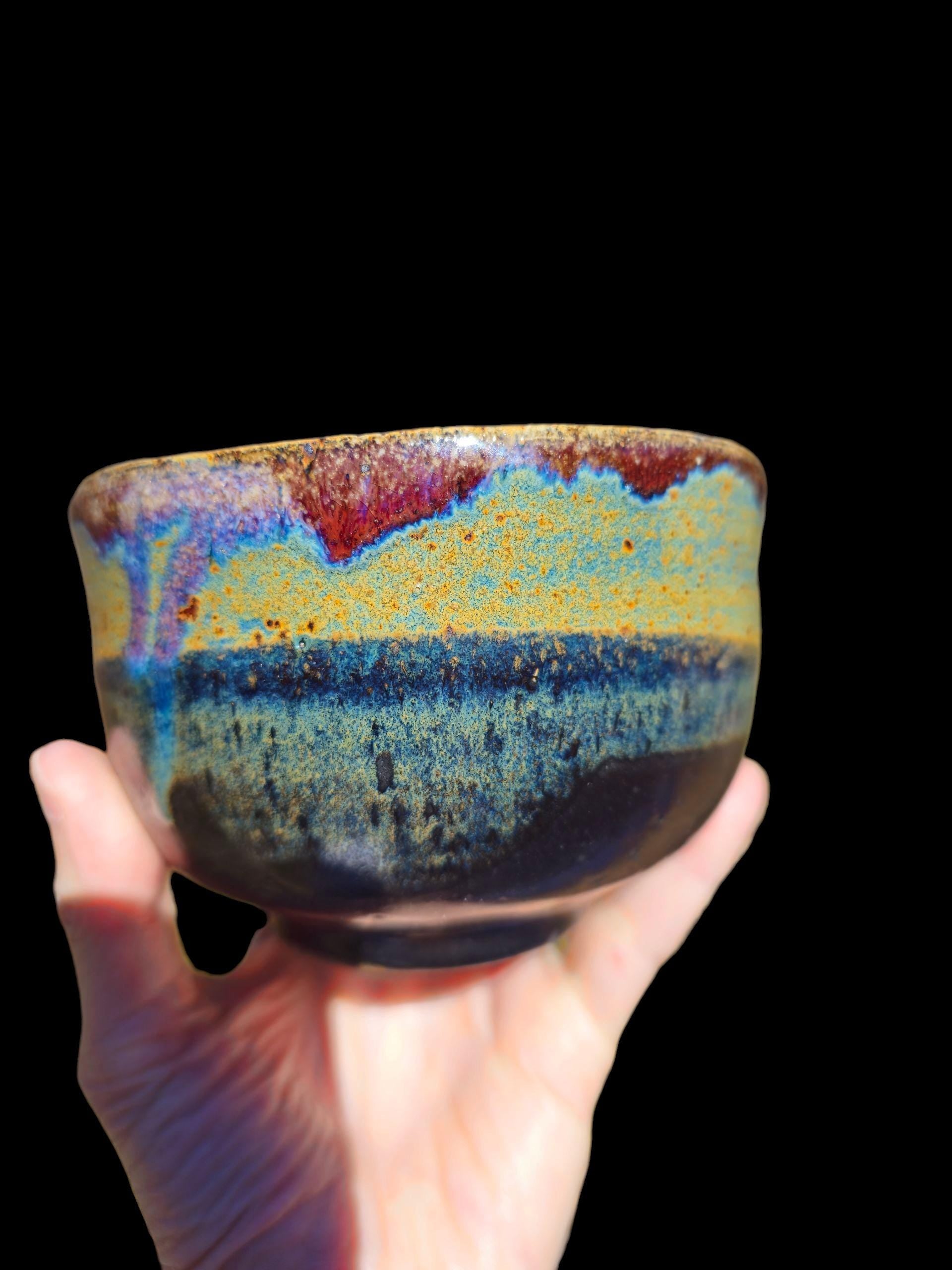Yohen Yeti Chawan: Handmade Ceramic Matcha Tea Bowl, Abstract Landscape