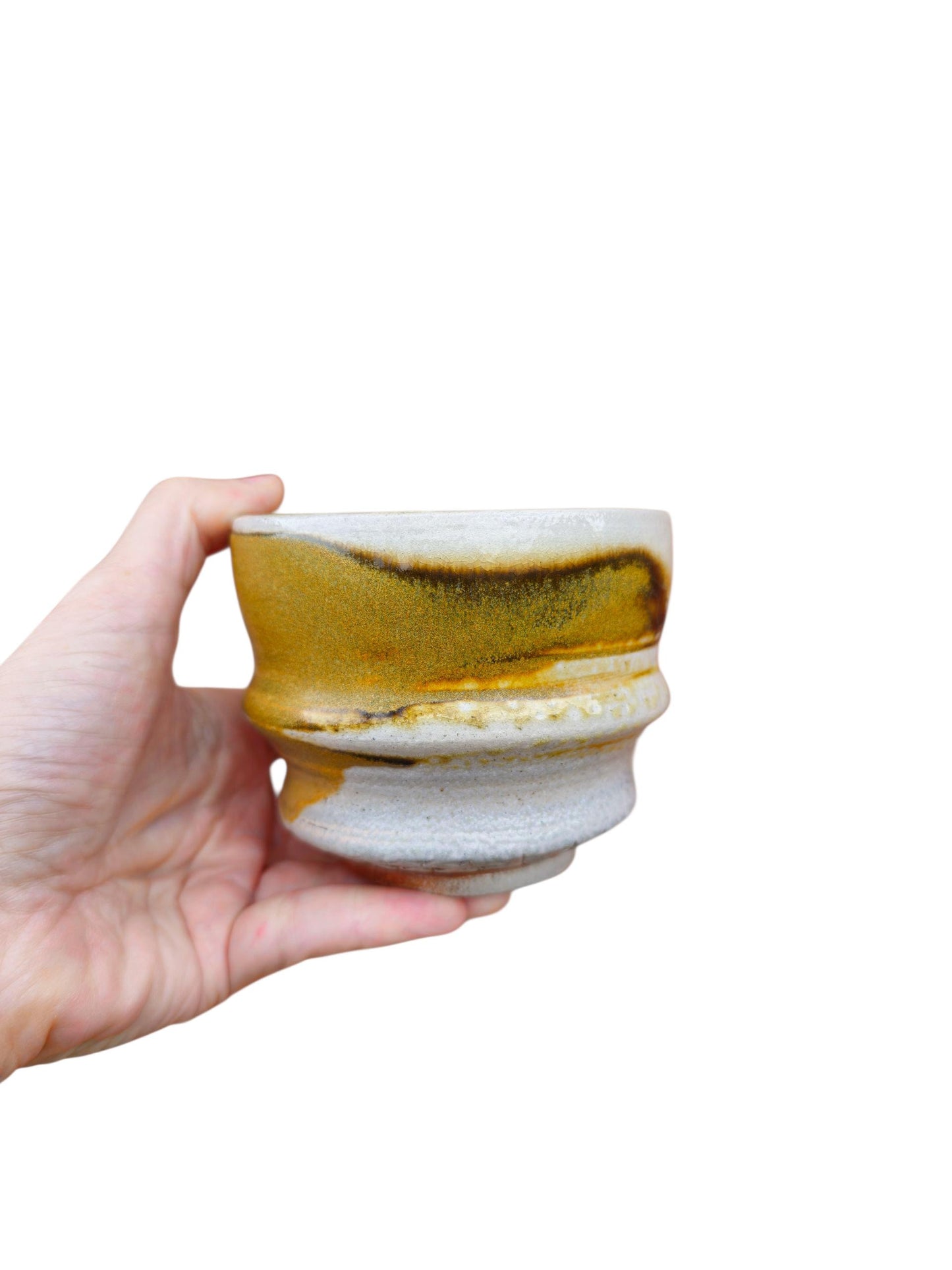Handmade Chawan Tea Bowl – soda fired stamped Stoneware, Japanese-Inspired 4 x 3" matcha bowl