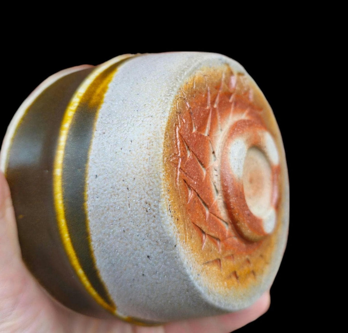 Handmade Soda Fired Chawan Tea Bowl – Stamped Stoneware, Japanese Inspired