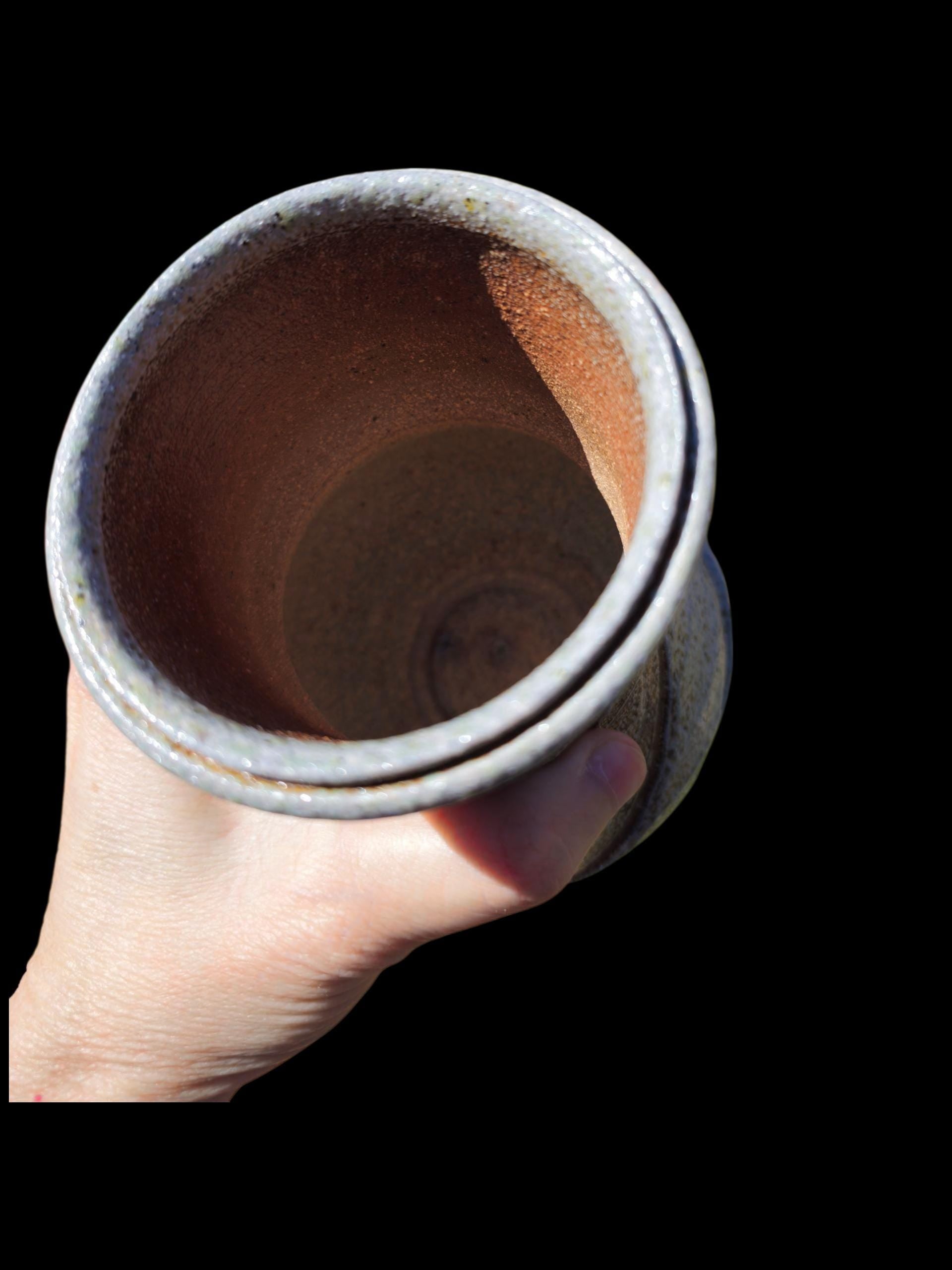 Handmade soda fired Sculptural vase 6" Ceramic: Nature inspired carved spiral Rustic
