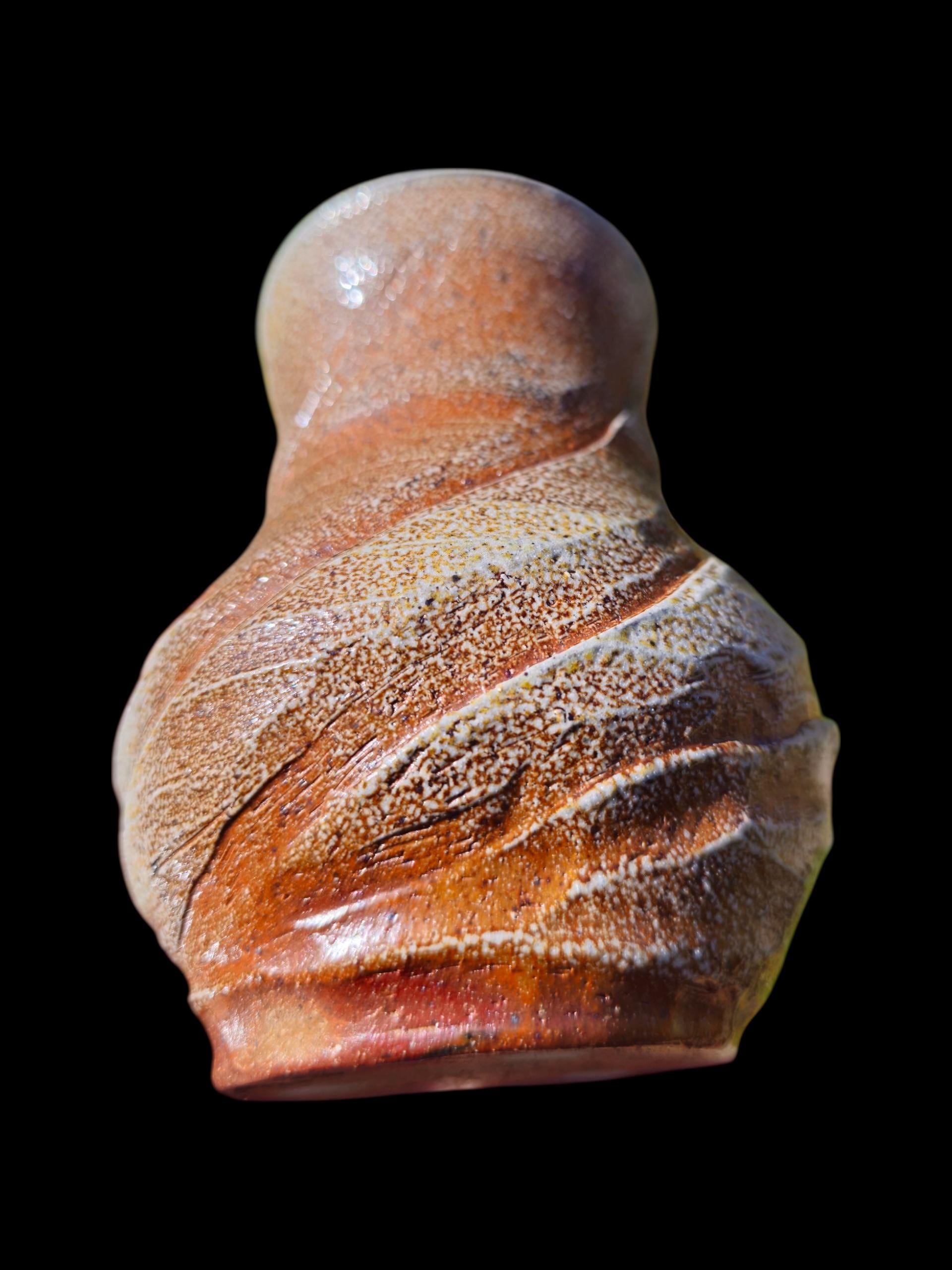 Handmade soda fired Sculptural vase 6" Ceramic: Nature inspired carved spiral Rustic