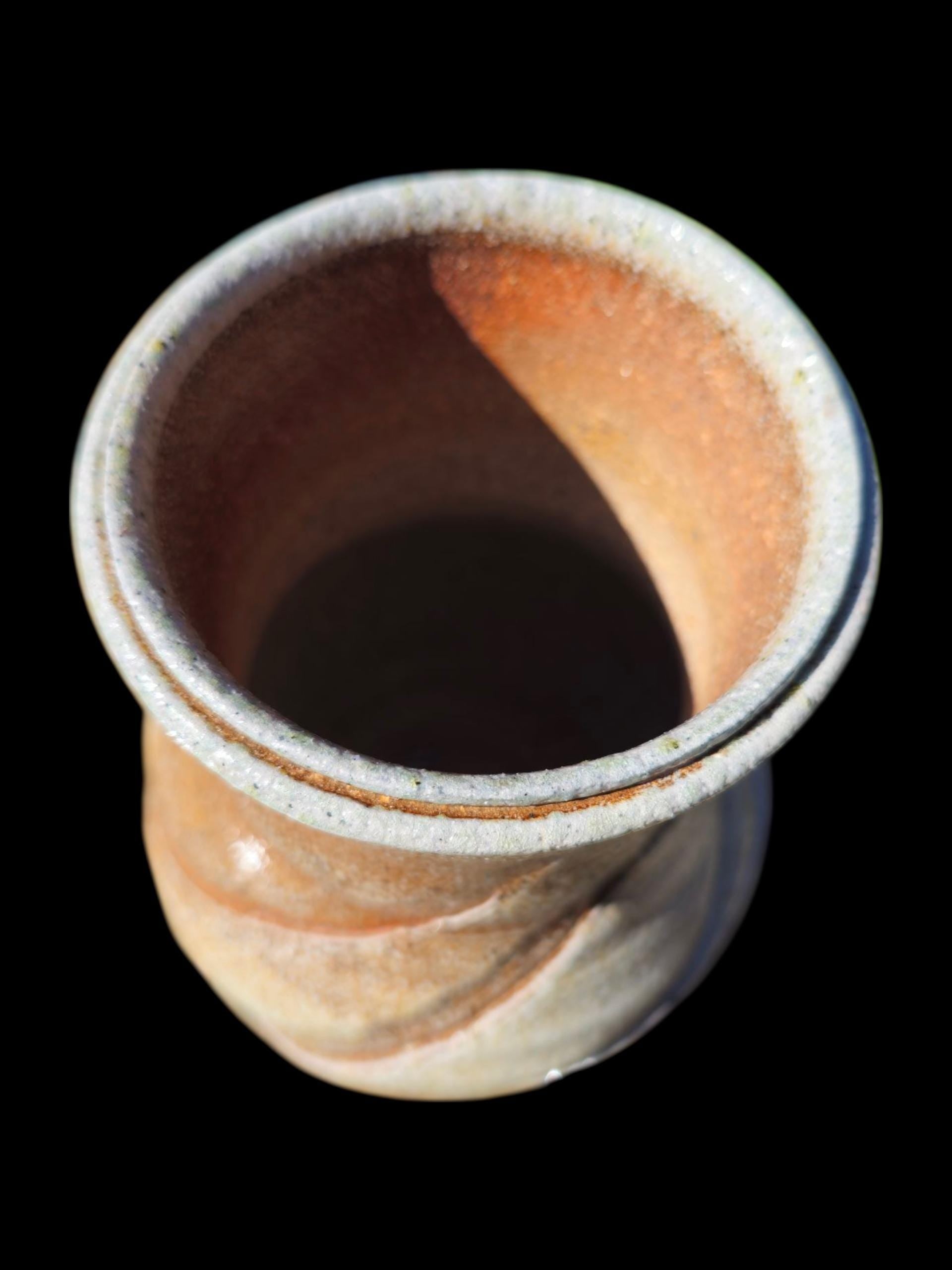 Handmade soda fired Sculptural vase 6" Ceramic: Nature inspired carved spiral Rustic