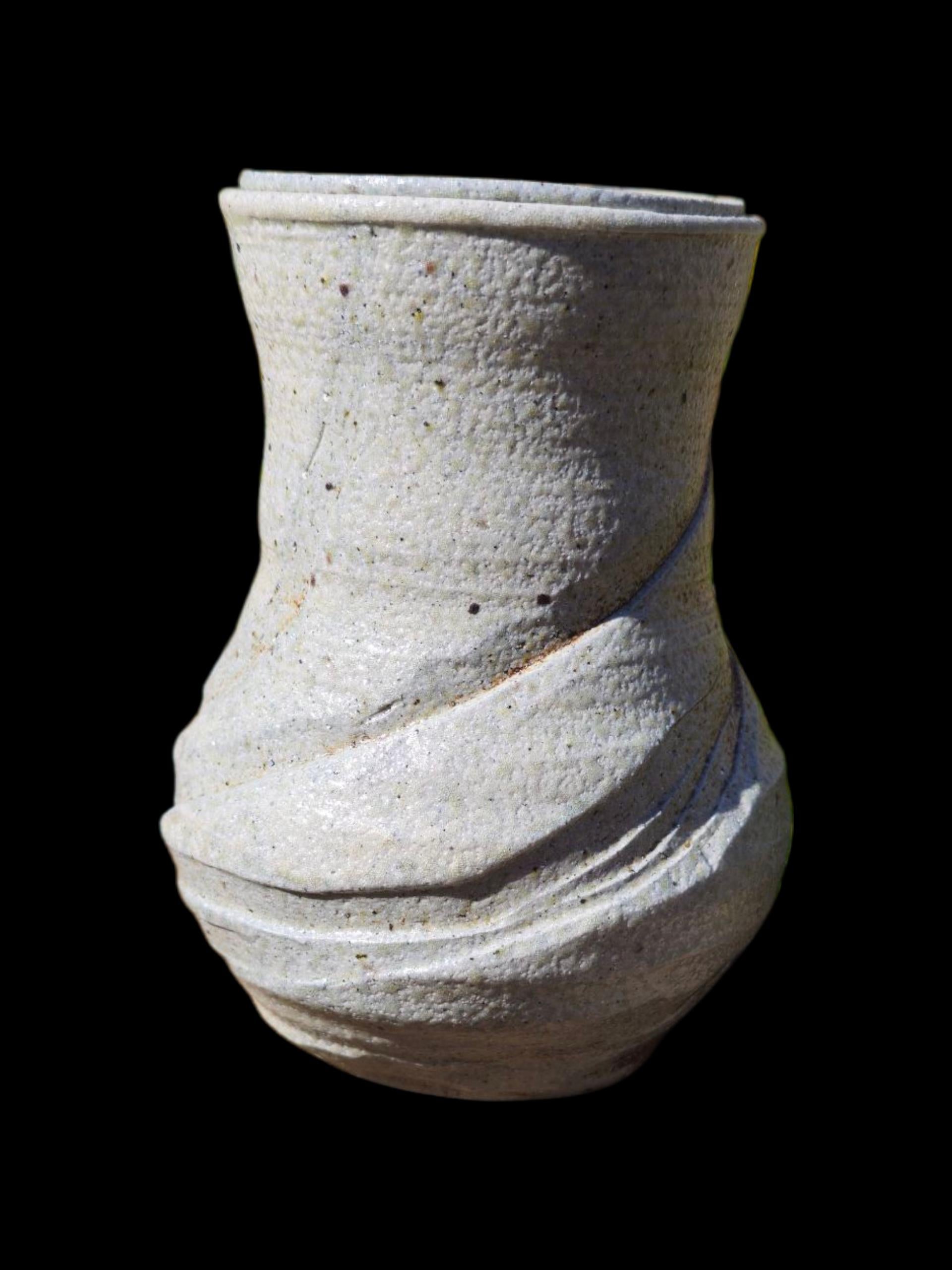 Handmade soda fired Sculptural vase 6" Ceramic: Nature inspired carved spiral Rustic