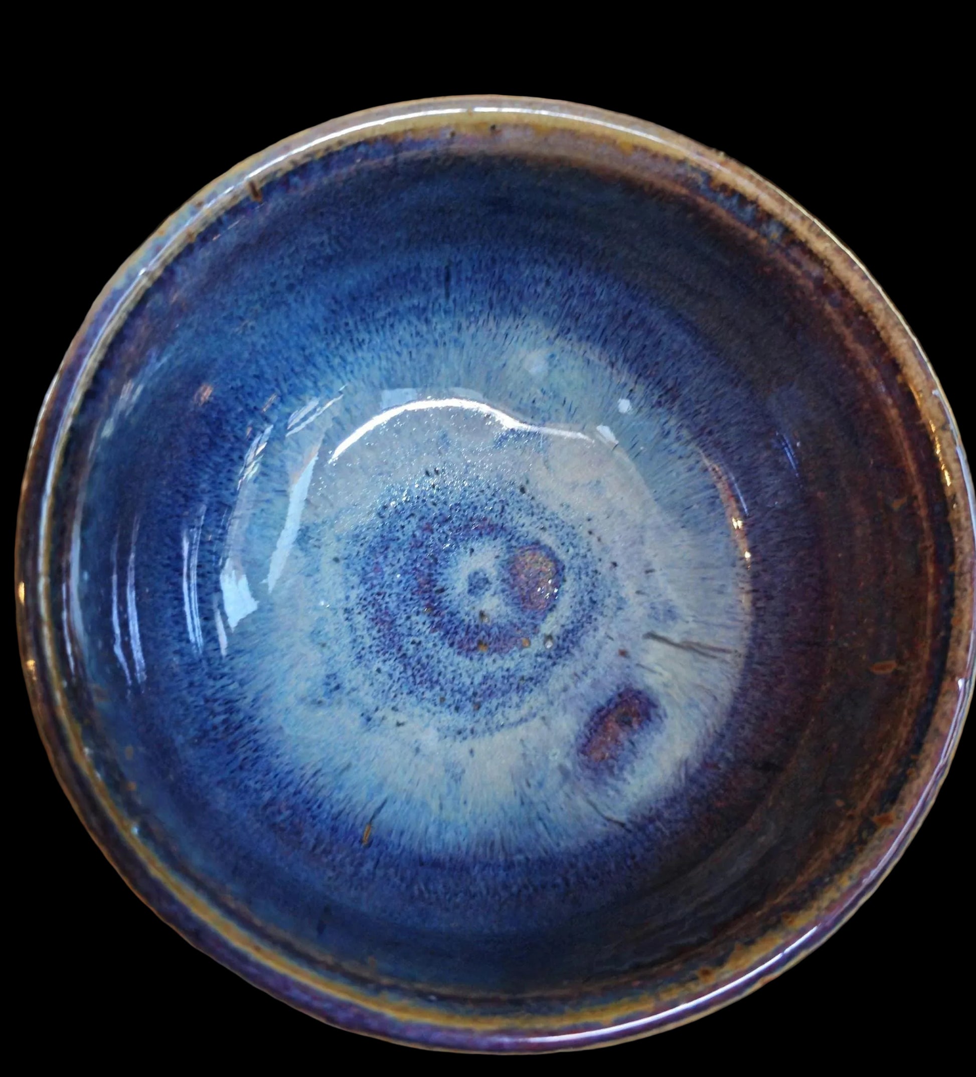 Handmade Footed Ceramic Bowl: Fluted Carved Stoneware, Gas Fired Rutile Glaze, Signed Art Pottery