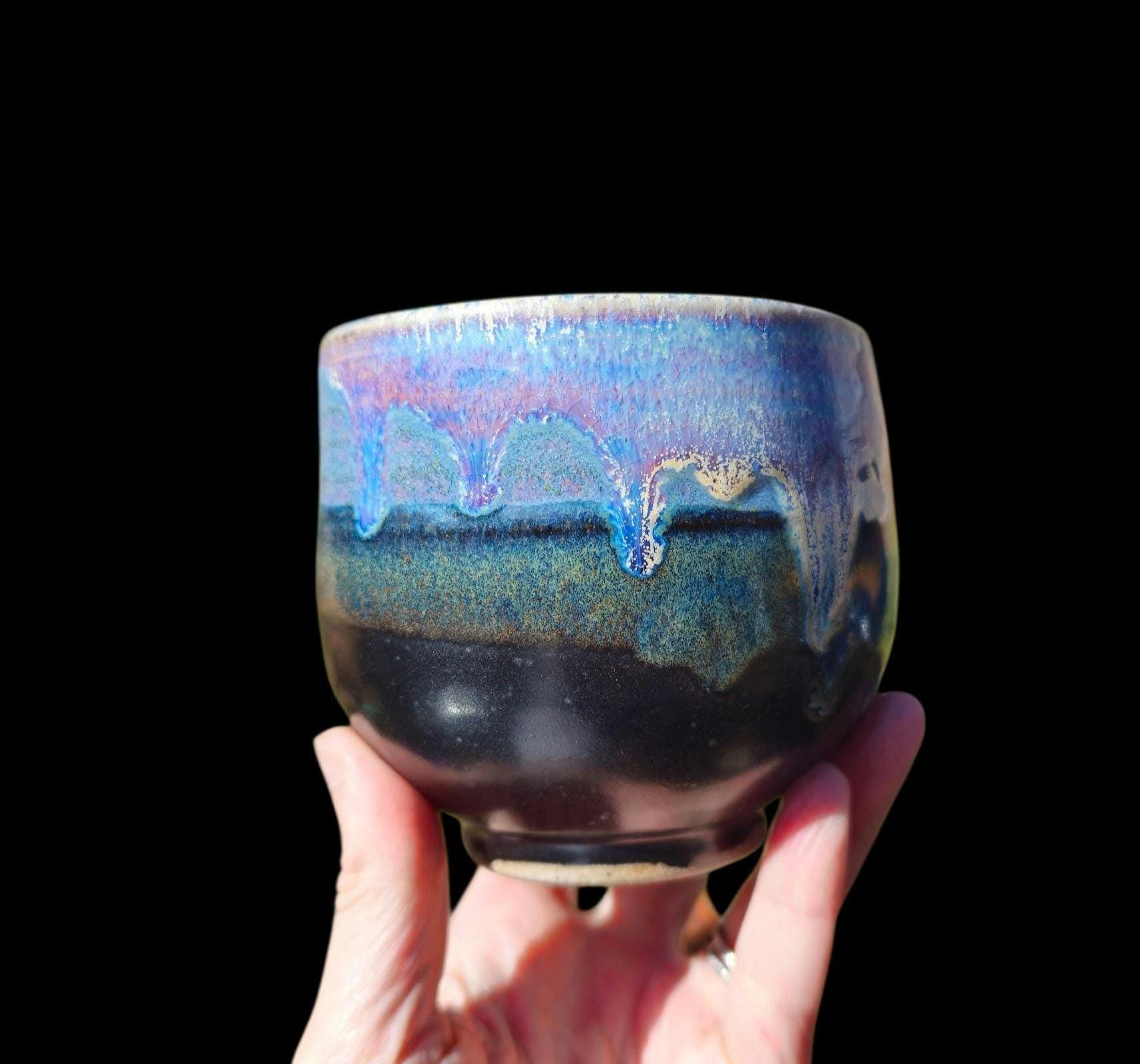 Handmade Ceramic Tea Bowl: Gas Fired Yunomi, Signed Pottery, 16 oz