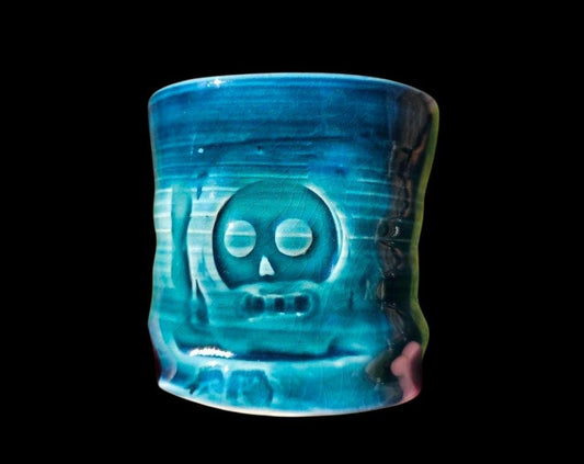 Handmade Skull Blue Aqua Fade porcelain Pottery Mug: Ceramic Coffee Cup 8 oz