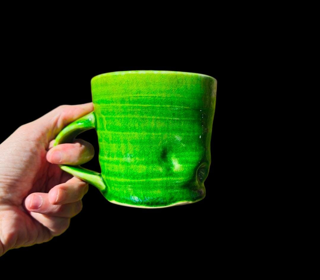 Handmade Porcelain Mug • Green Wheel Thrown Ceramic Coffee Cup