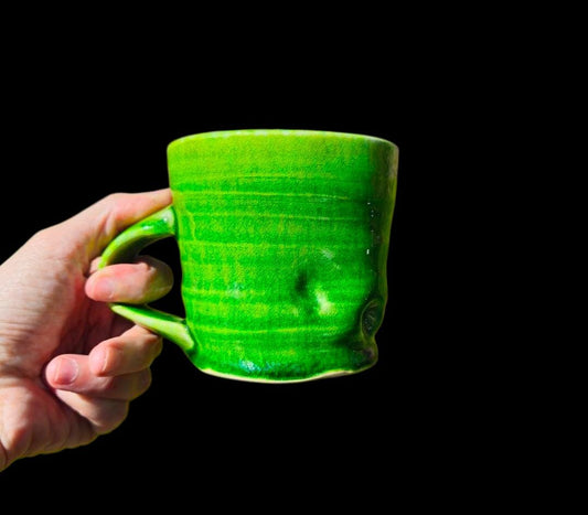 Handmade Porcelain Mug • Green Wheel Thrown Ceramic Coffee Cup