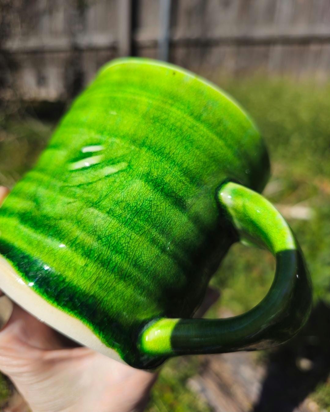 Handmade Porcelain Mug • Green Wheel Thrown Ceramic Coffee Cup
