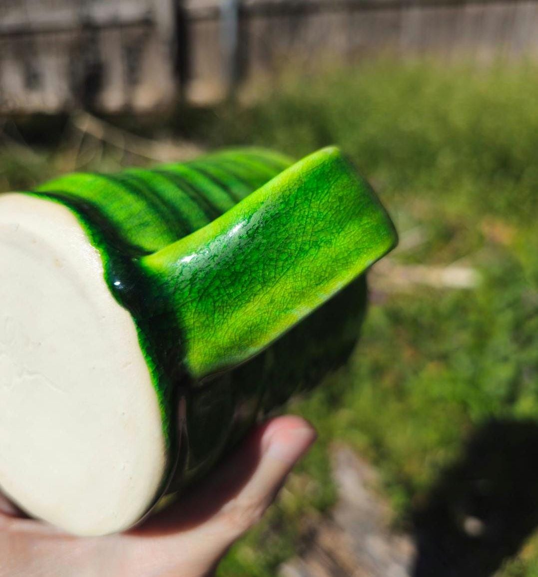 Handmade Porcelain Mug • Green Wheel Thrown Ceramic Coffee Cup