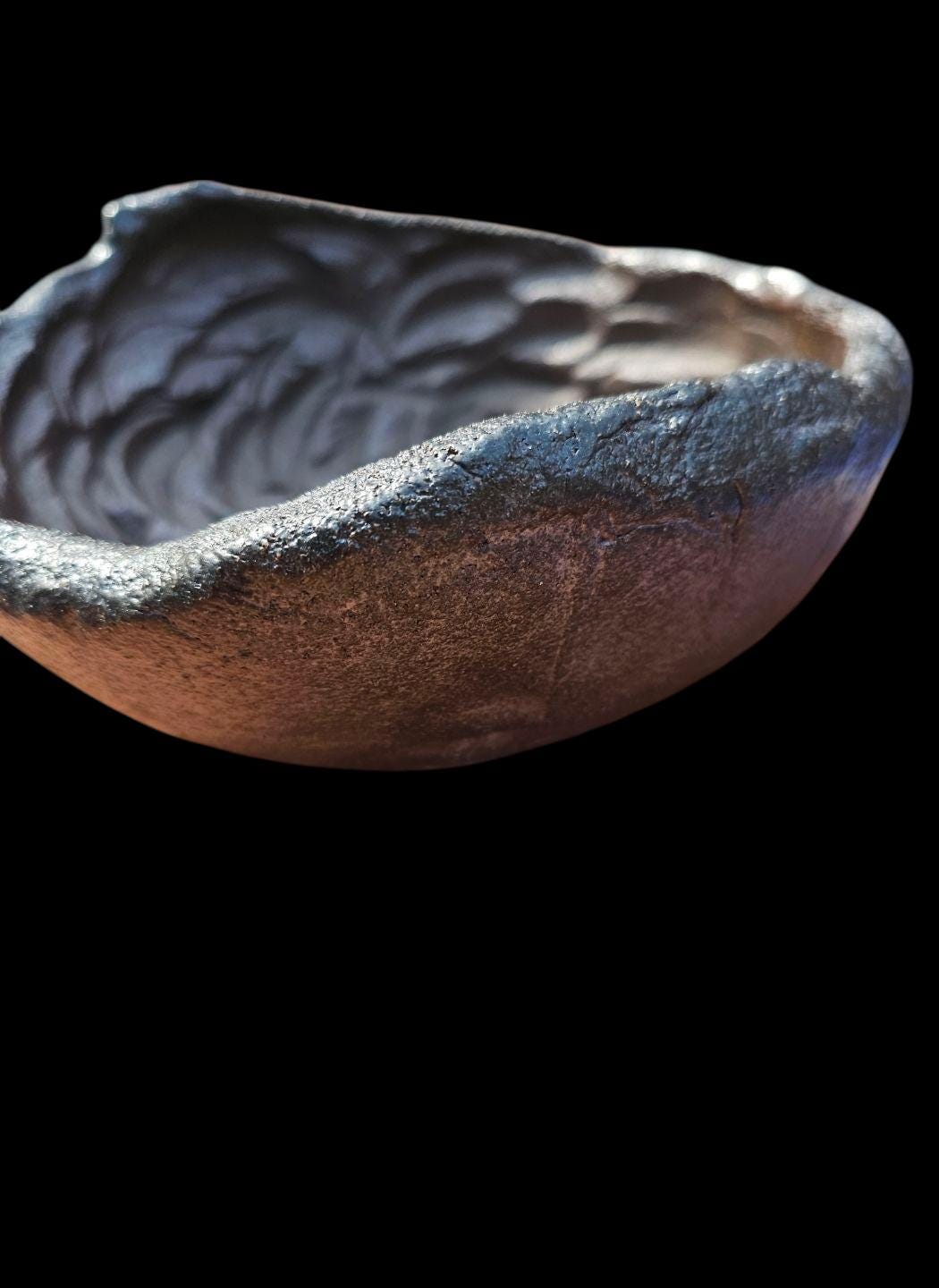 Handmade Soda Fired Sculptural Bowl 9" x 4" Black Lava centerpiece ceramic Art