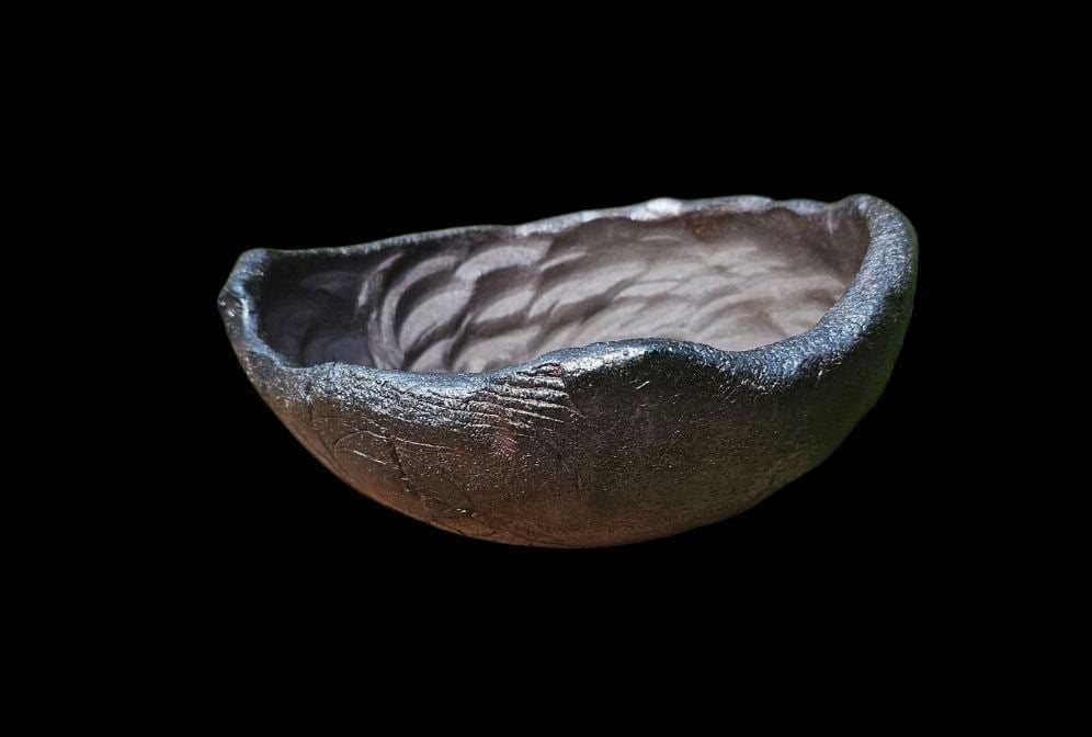 Handmade Soda Fired Sculptural Bowl 9" x 4" Black Lava centerpiece ceramic Art