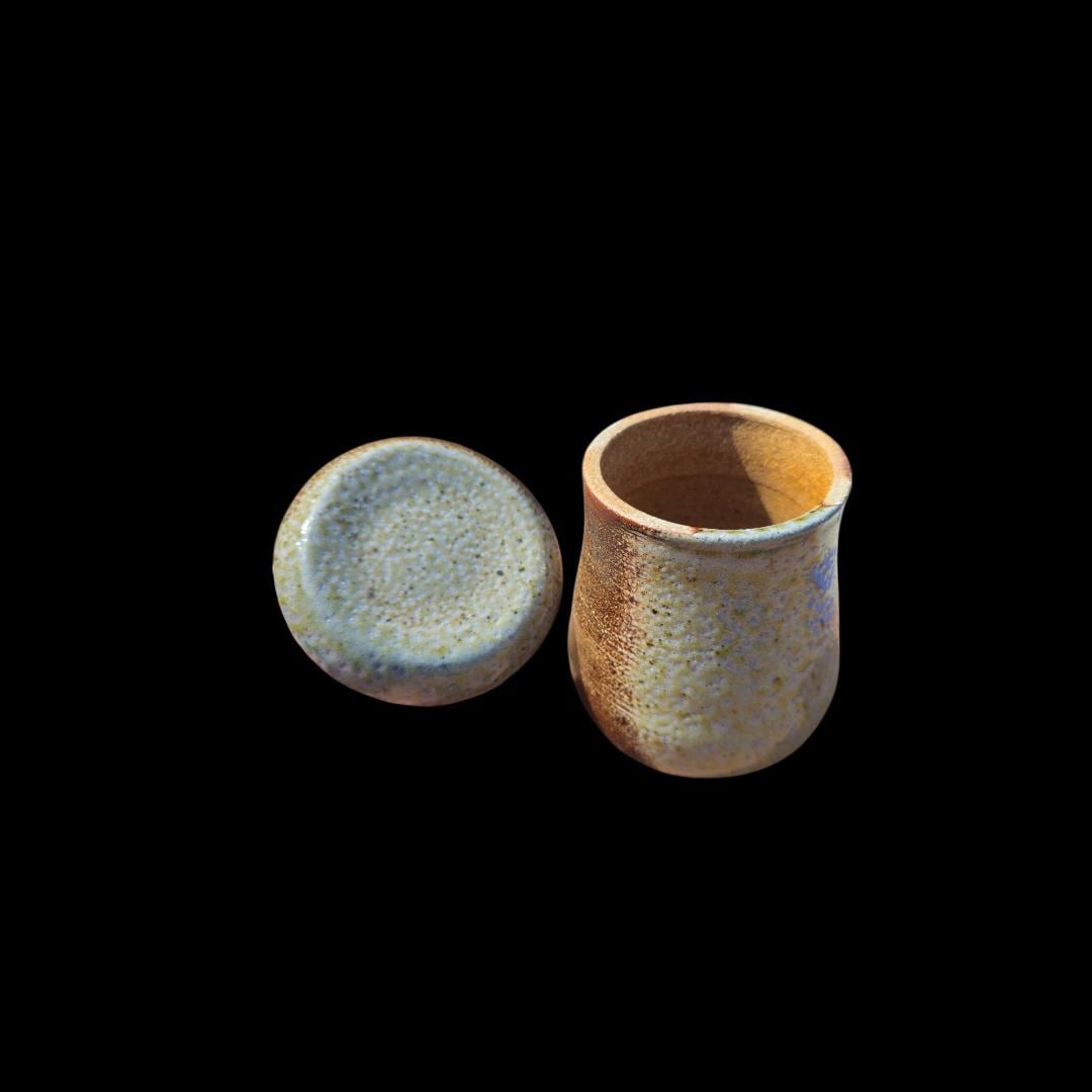 Handmade Soda Fired Ceramic Lidded Jar: Mushroom Design, Minimalist Art Pottery, Stoneware (5" x 4")