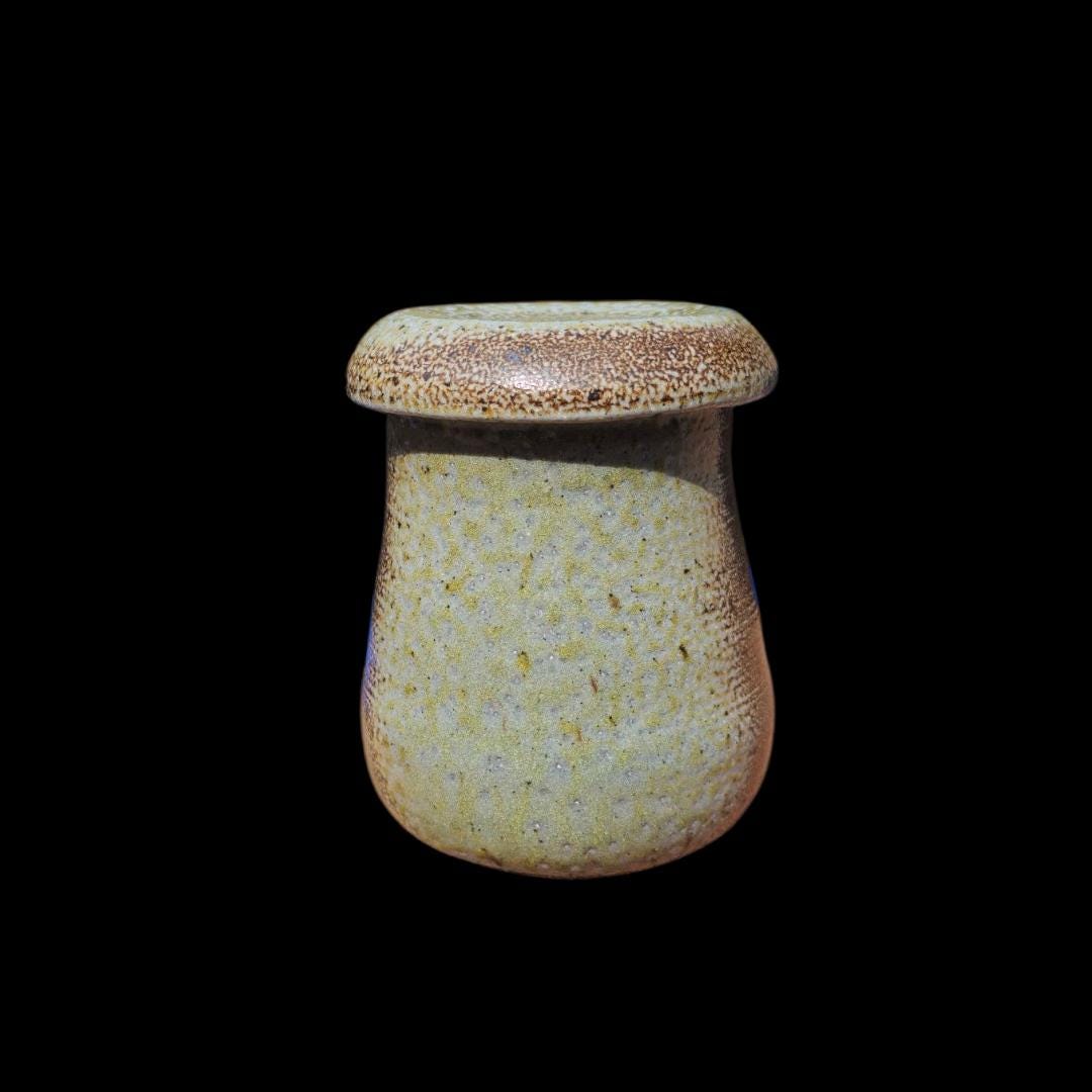 Handmade Soda Fired Ceramic Lidded Jar: Mushroom Design, Minimalist Art Pottery, Stoneware (5" x 4")