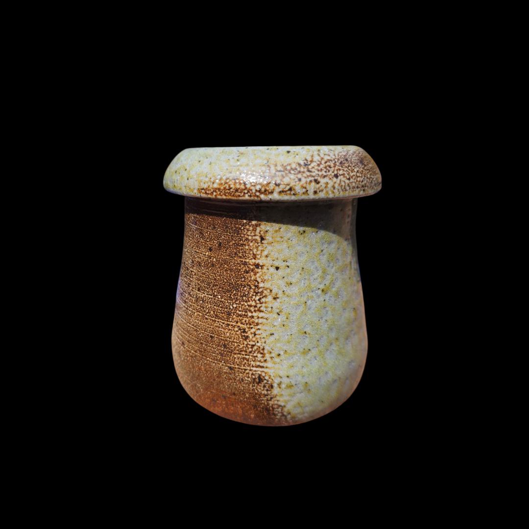 Handmade Soda Fired Ceramic Lidded Jar: Mushroom Design, Minimalist Art Pottery, Stoneware (5" x 4")
