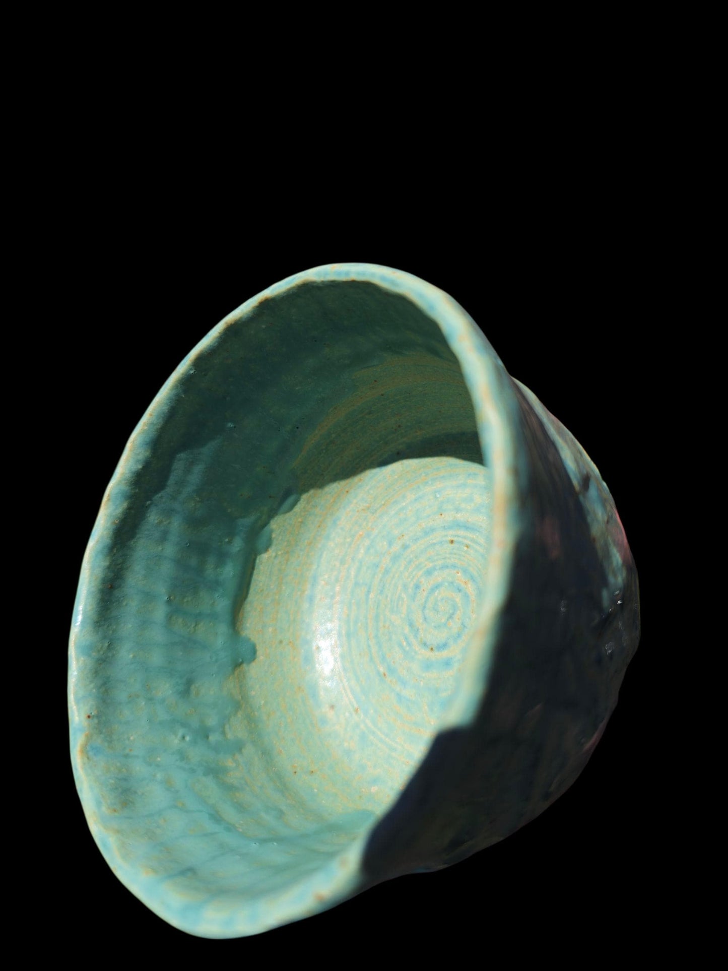 Handmade "Tiffany Aqua" Chawan Tea Bowl – carved Stoneware Matcha Teabowl 4x4