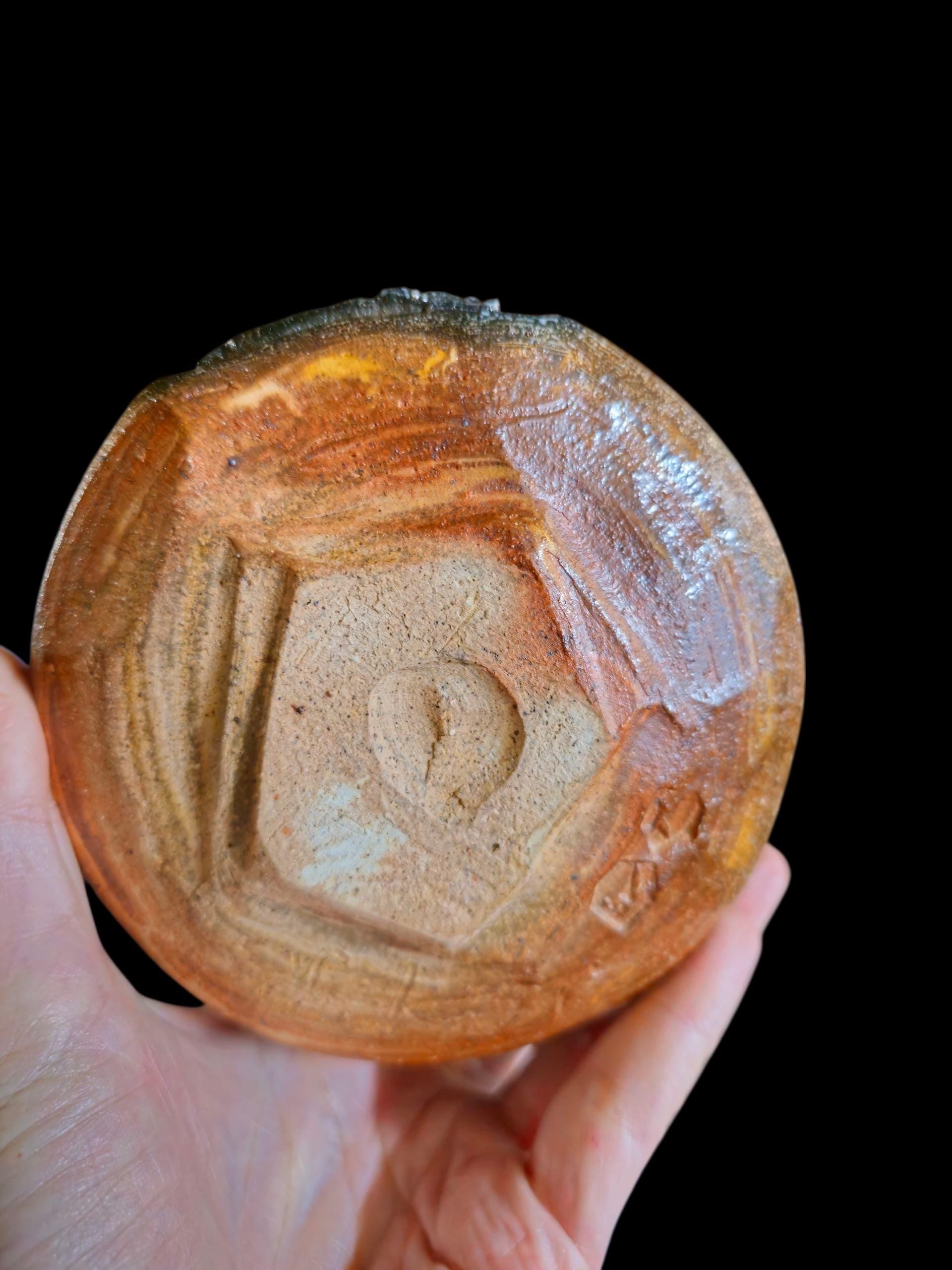 Soda Fired Hand Carved Eye Teabowl, Melange Stoneware Chawan (5" Diameter)