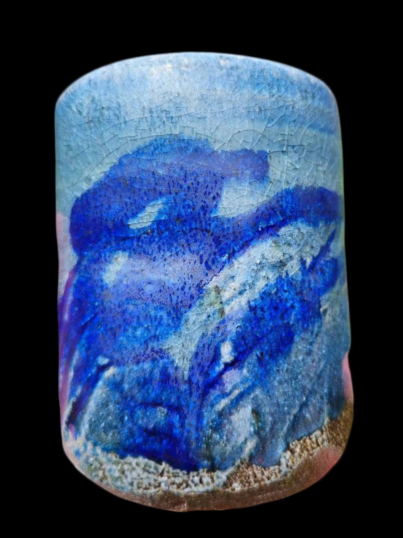 Soda Fired Blue Shino Stoneware Cup 10 oz yunomi carved
