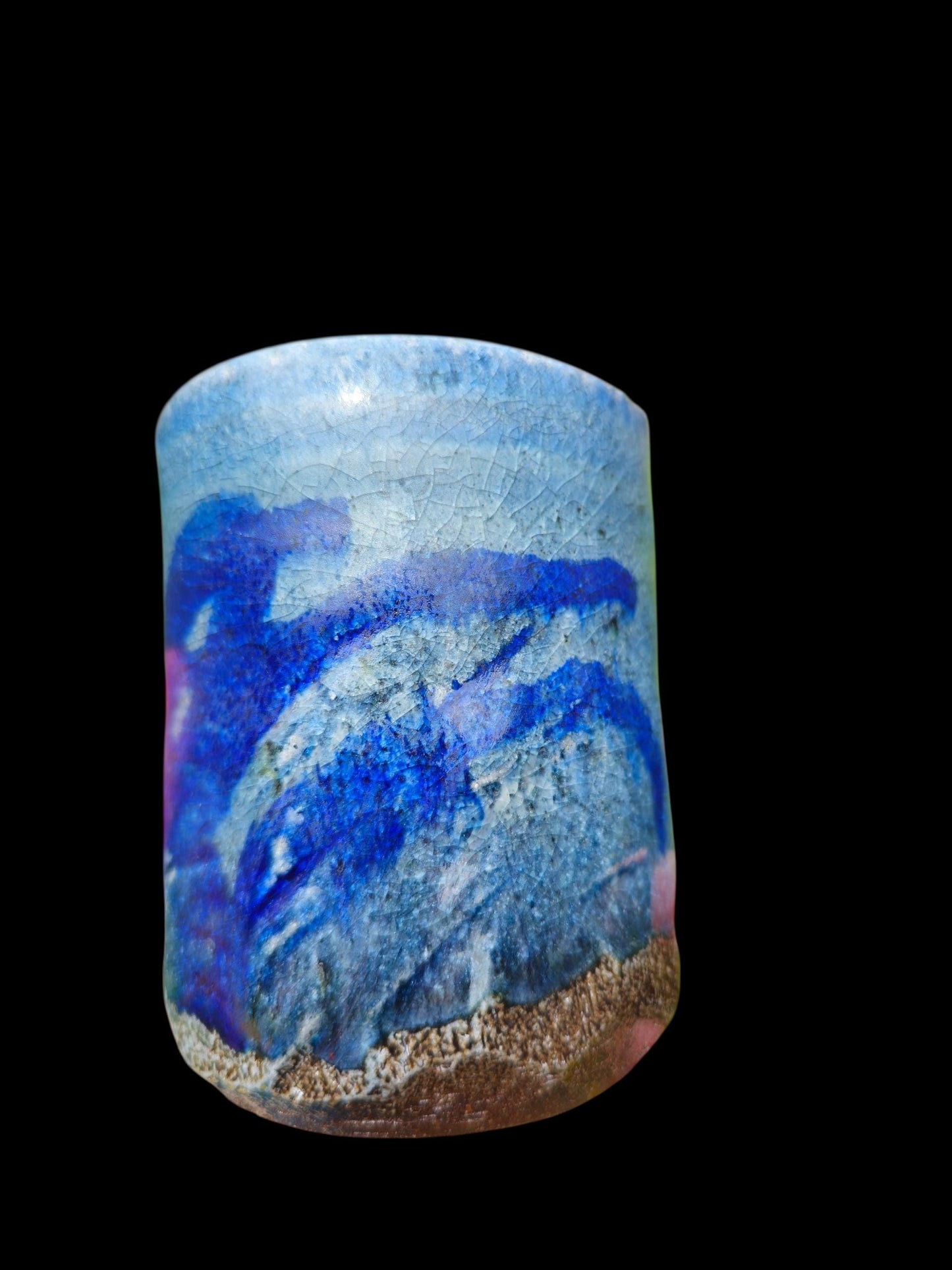 Soda Fired Blue Shino Stoneware Cup 10 oz yunomi carved