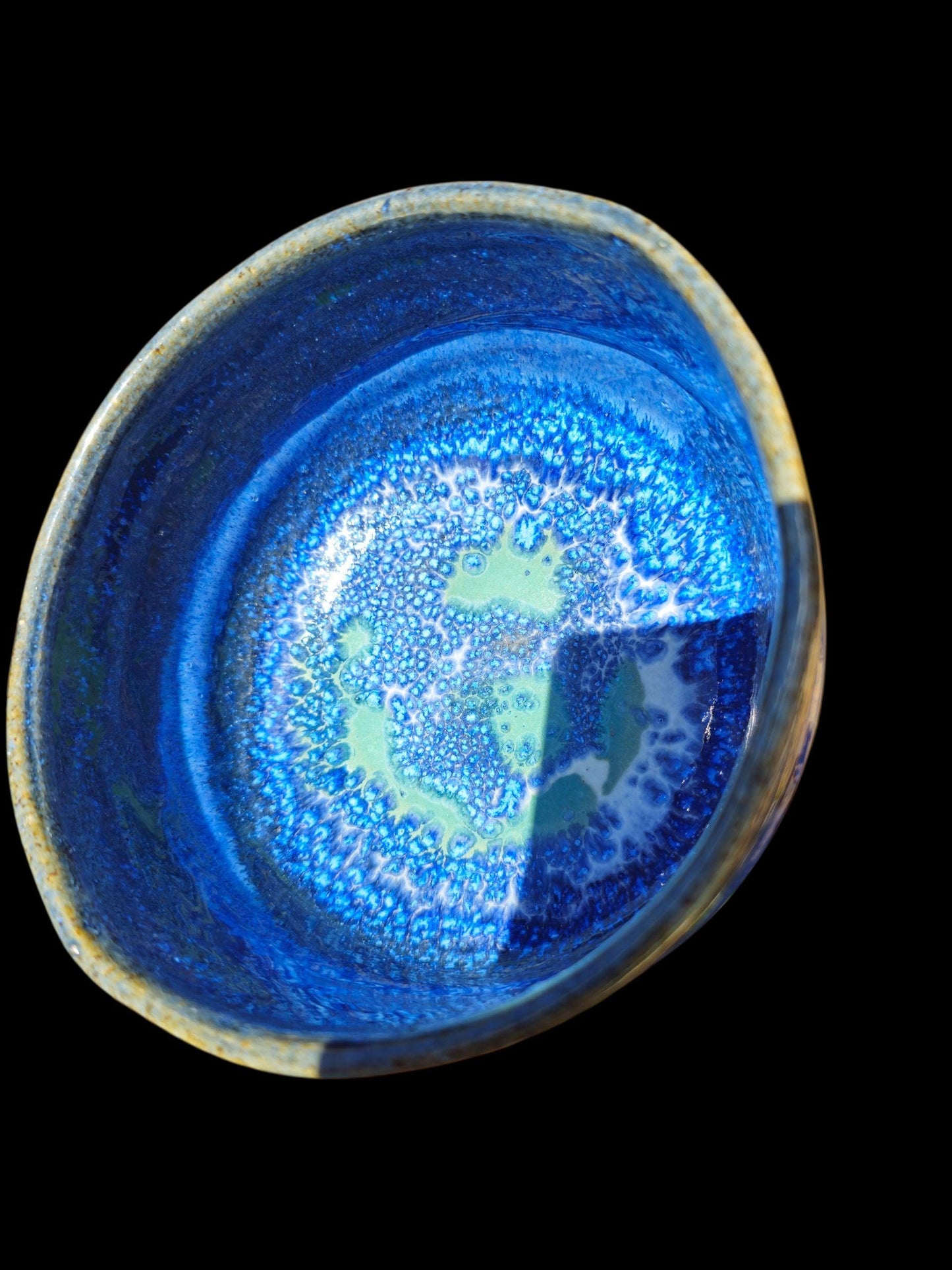 Chawan Tea Bowl – Handmade Ceramic Matcha Bowl – Ocean Wave Blue, Hand Carved Foot 5x3