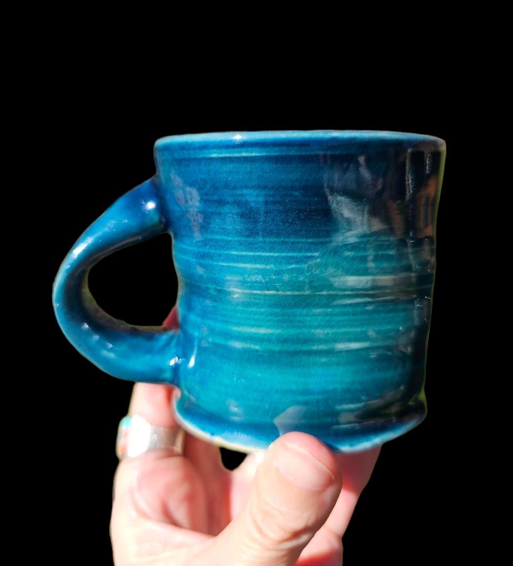 Handmade Skull Blue Aqua Fade porcelain Pottery Mug: Ceramic Coffee Cup 8 oz