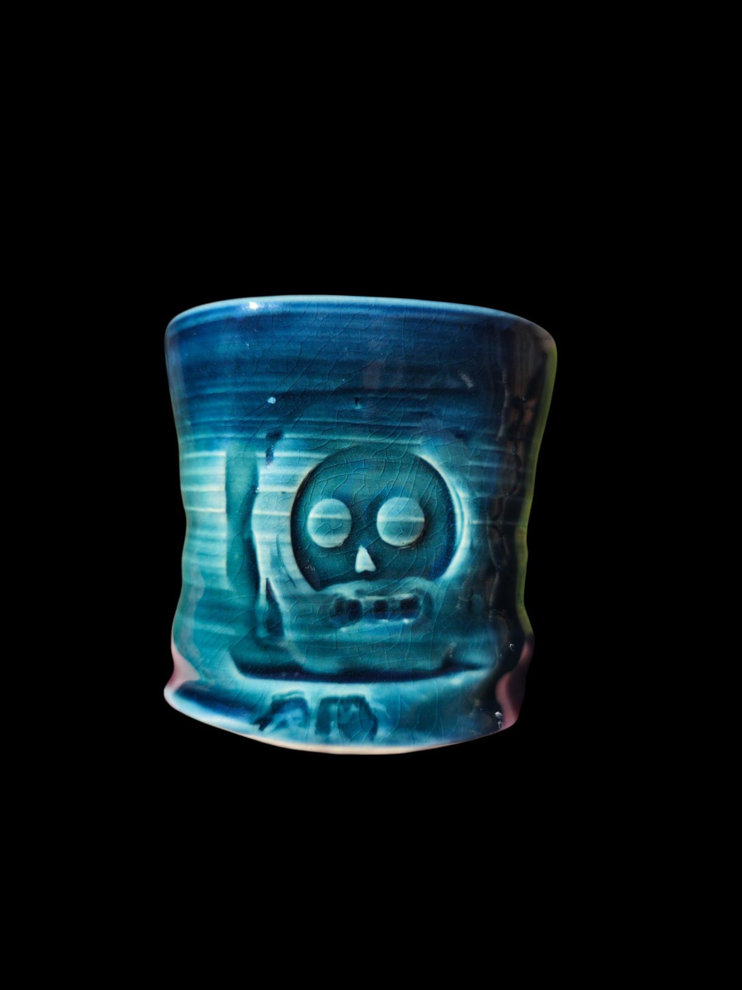Handmade Skull Blue Aqua Fade porcelain Pottery Mug: Ceramic Coffee Cup 8 oz